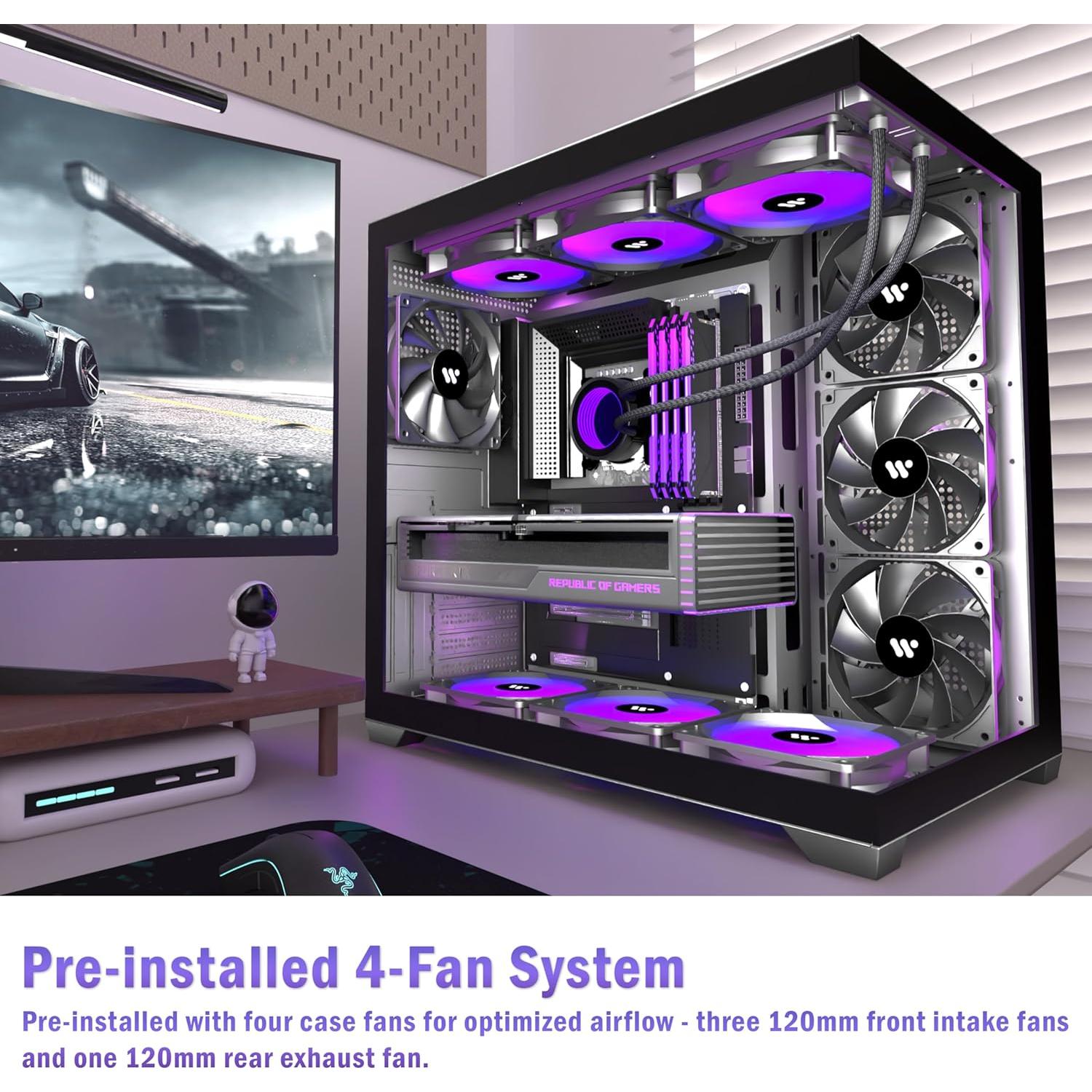 Caja de PC KEDIERS K4 ATX con 4 Ventiladores y Vidrio Templado