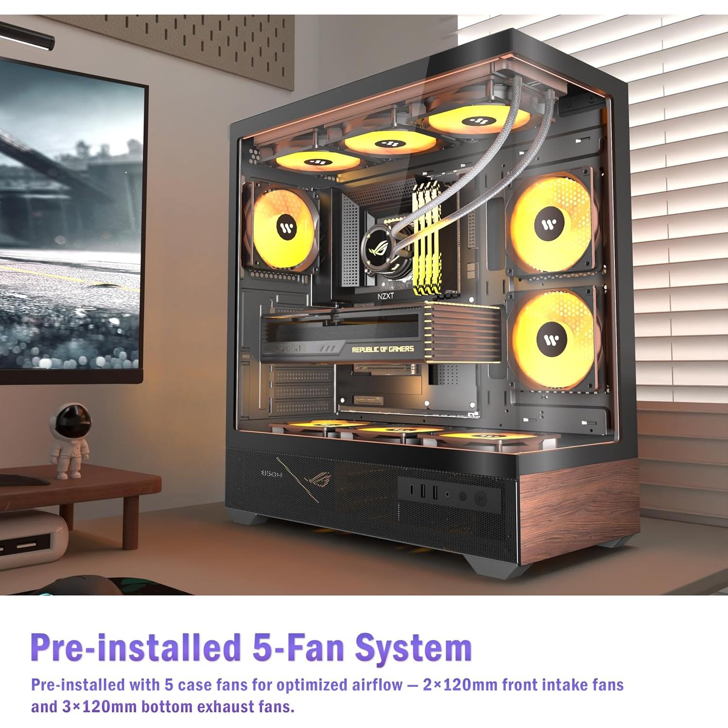 Caja de PC KEDIERS P6 ATX con 5 Ventiladores ARGB y Vidrio Templado