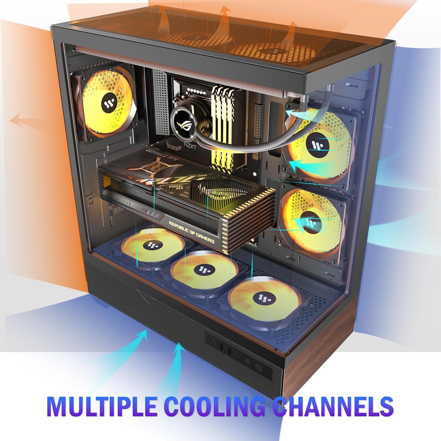 Caja de PC KEDIERS P6 ATX con 5 Ventiladores ARGB y Vidrio Templado