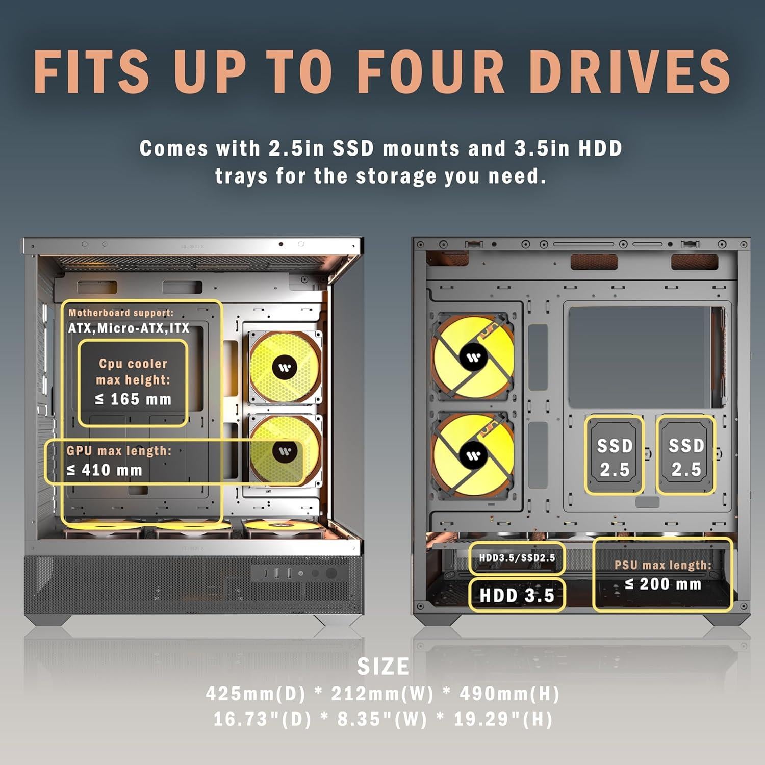 Caja de PC KEDIERS P6 ATX con 5 Ventiladores ARGB y Vidrio Templado