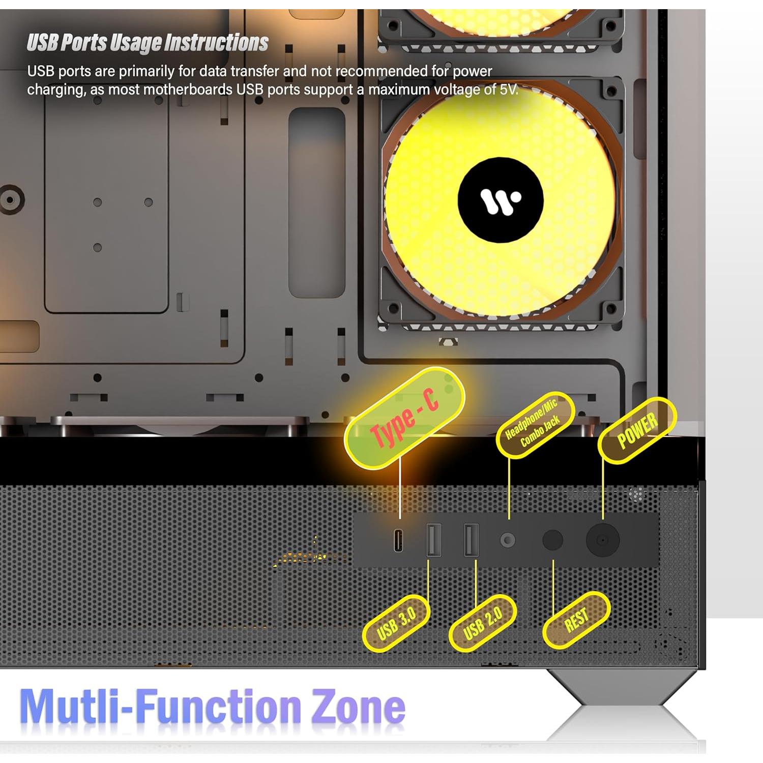 Caja de PC KEDIERS P6 ATX con 5 Ventiladores ARGB y Vidrio Templado