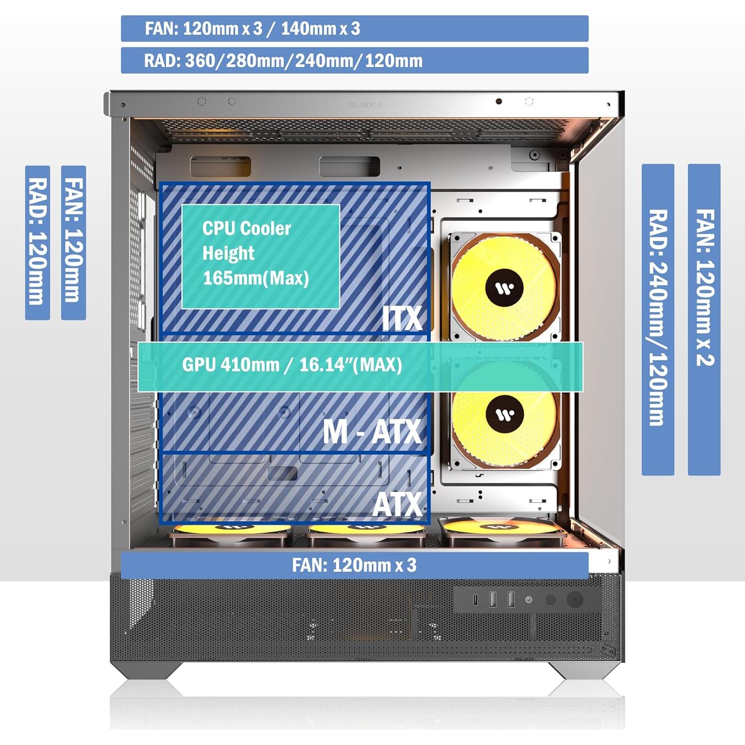 Caja de PC KEDIERS P6 ATX con 5 Ventiladores ARGB y Vidrio Templado