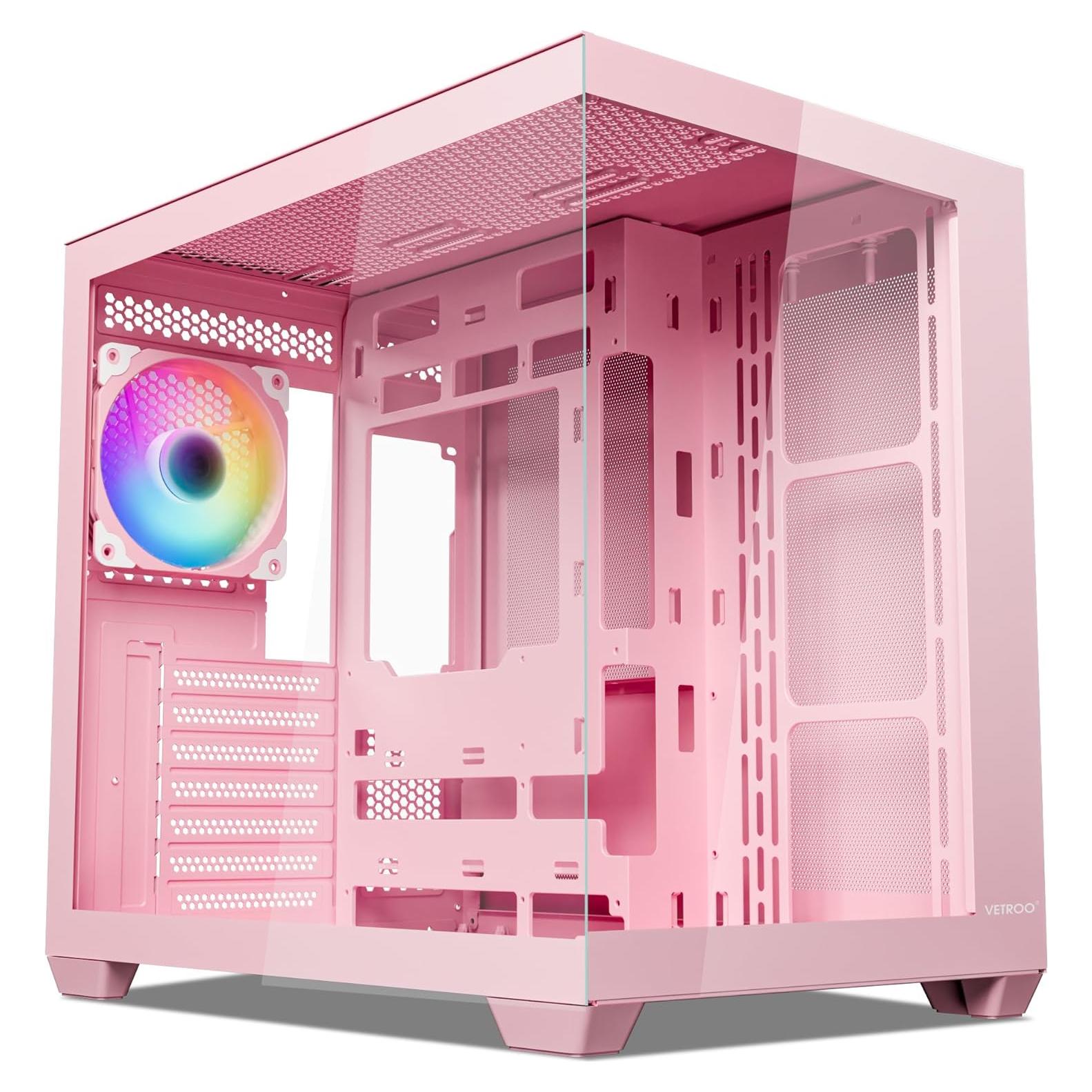 Caja de PC ATX Vetroo AL900 Rosa con vidrio templado 270°