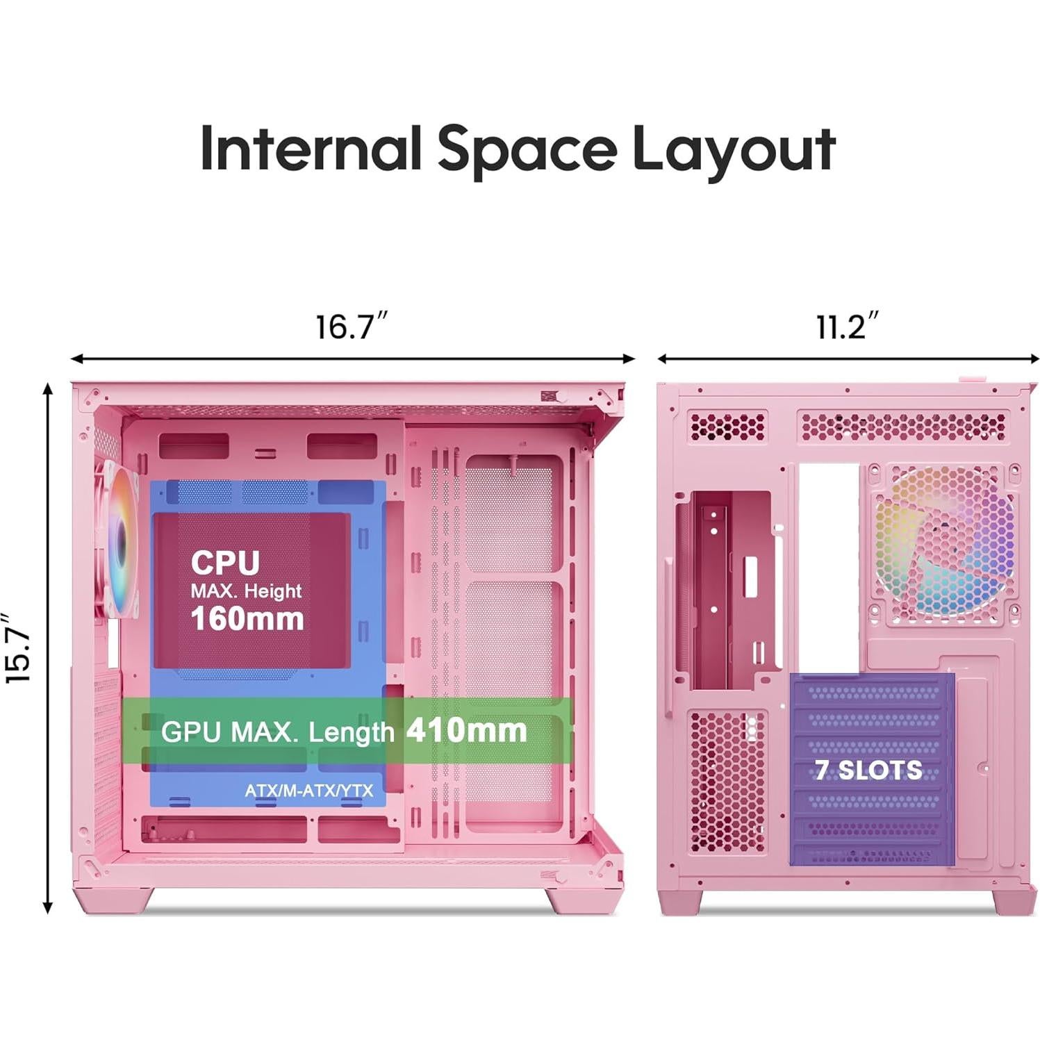 Caja de PC ATX Vetroo AL900 Rosa con vidrio templado 270°