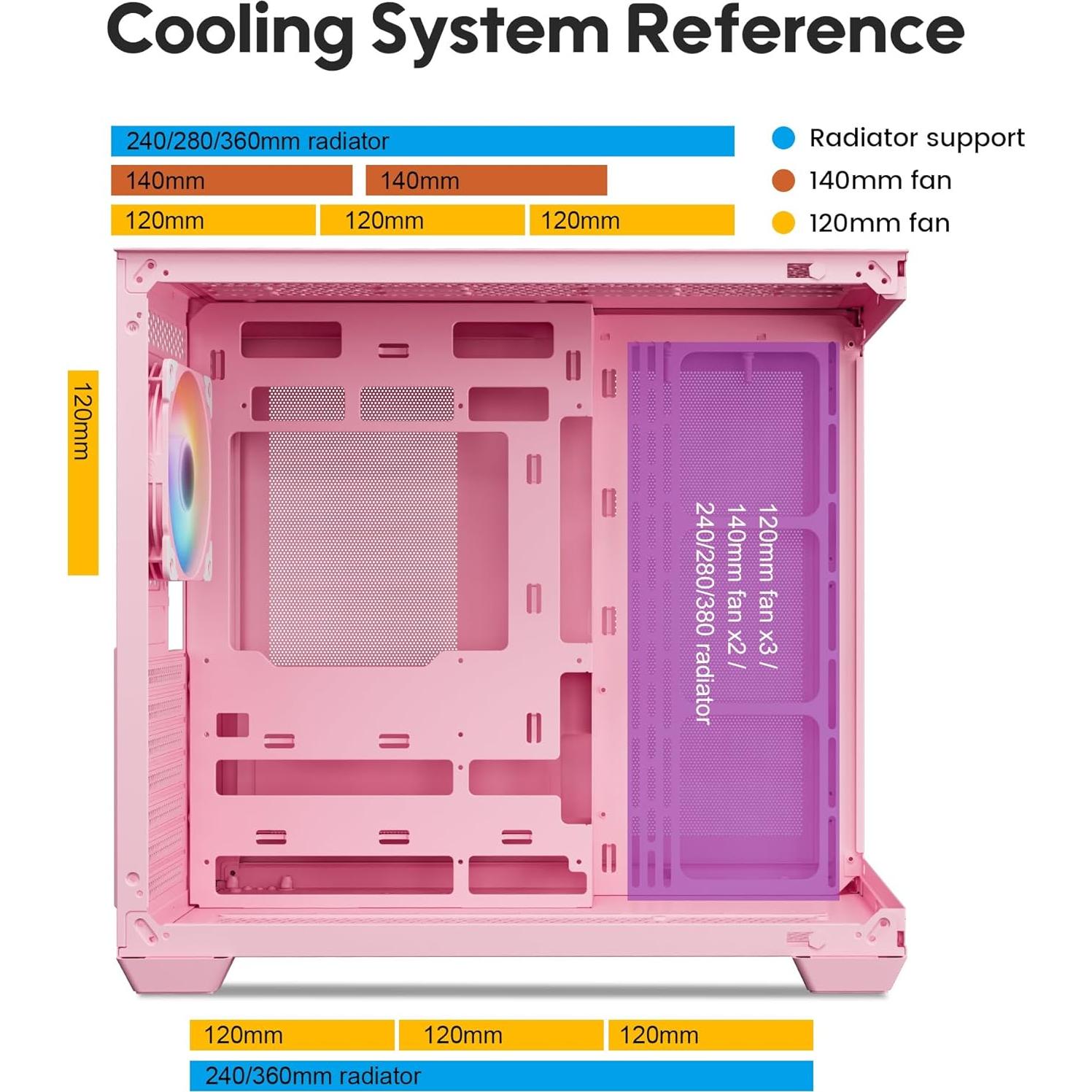 Caja de PC ATX Vetroo AL900 Rosa con vidrio templado 270°