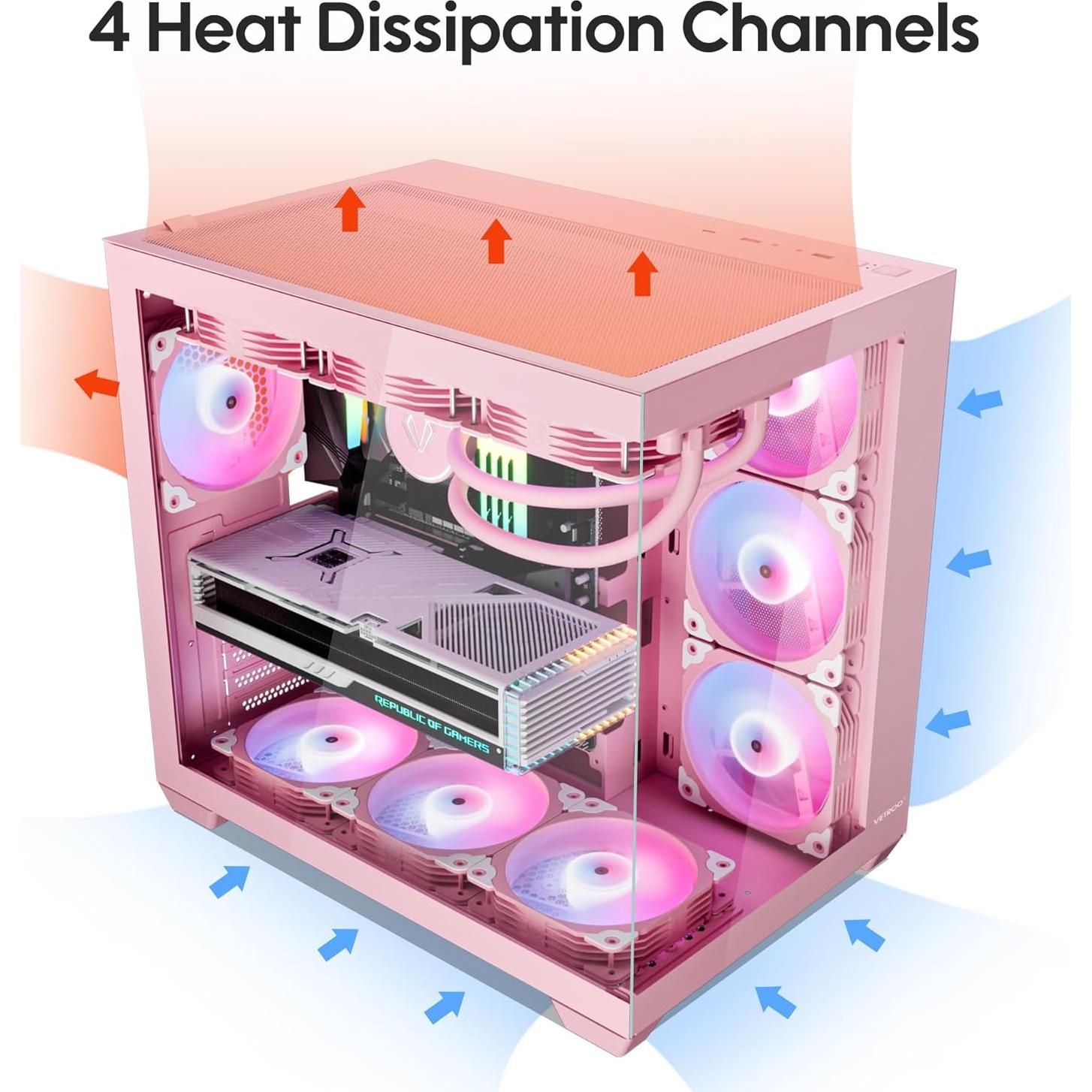 Caja de PC ATX Vetroo AL900 Rosa con vidrio templado 270°