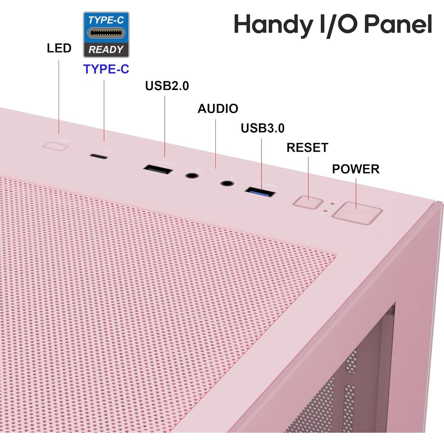 Caja de PC ATX Vetroo AL900 Rosa con vidrio templado 270°