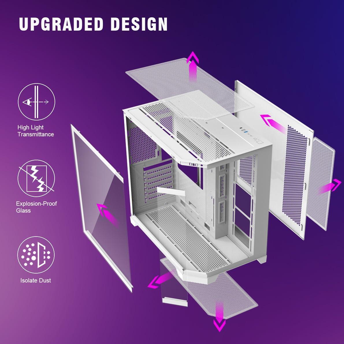 Caja de PC RUIX OV303 Mid-Tower ATX Blanca con 4 Ventiladores ARGB