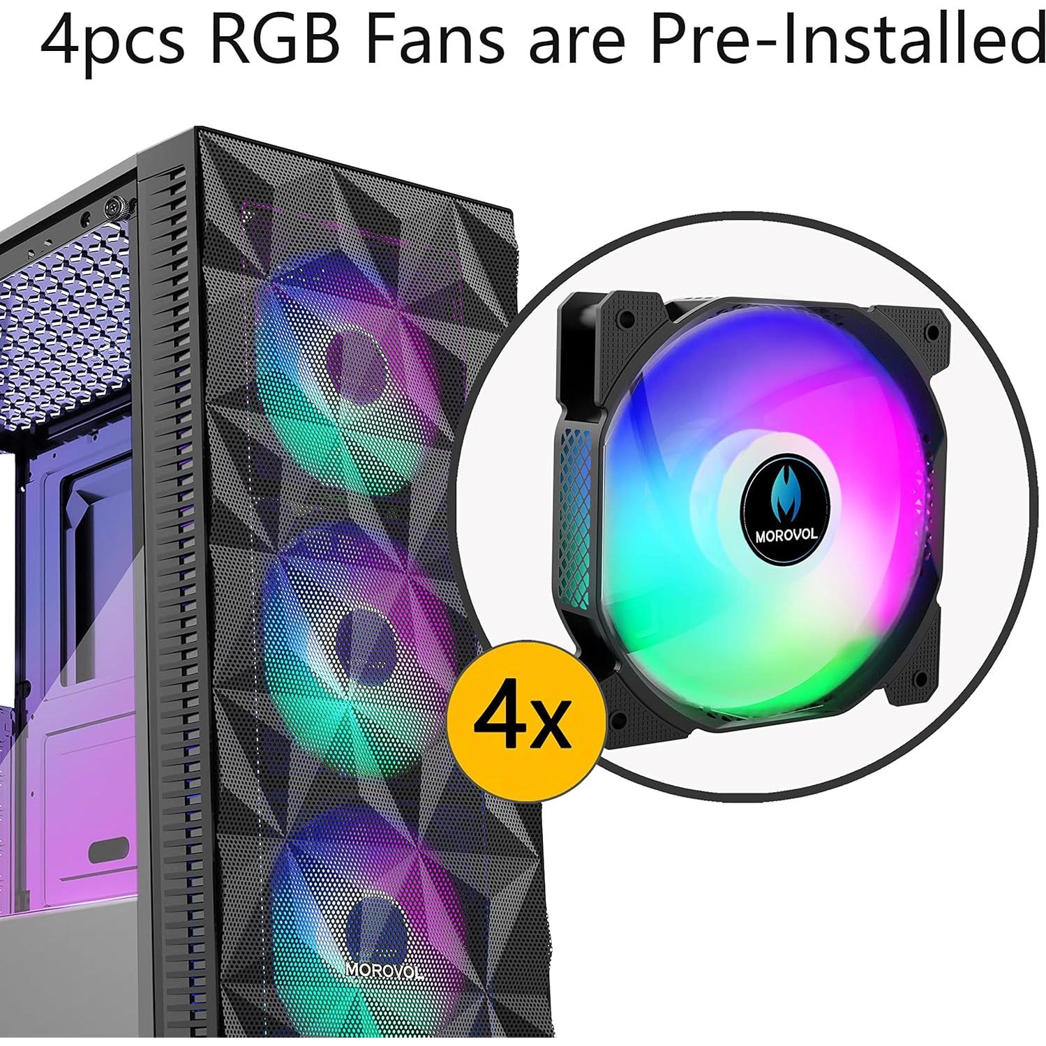Caja de PC MOROVOL 621 ATX con 4 Ventiladores RGB y Vidrio Templado