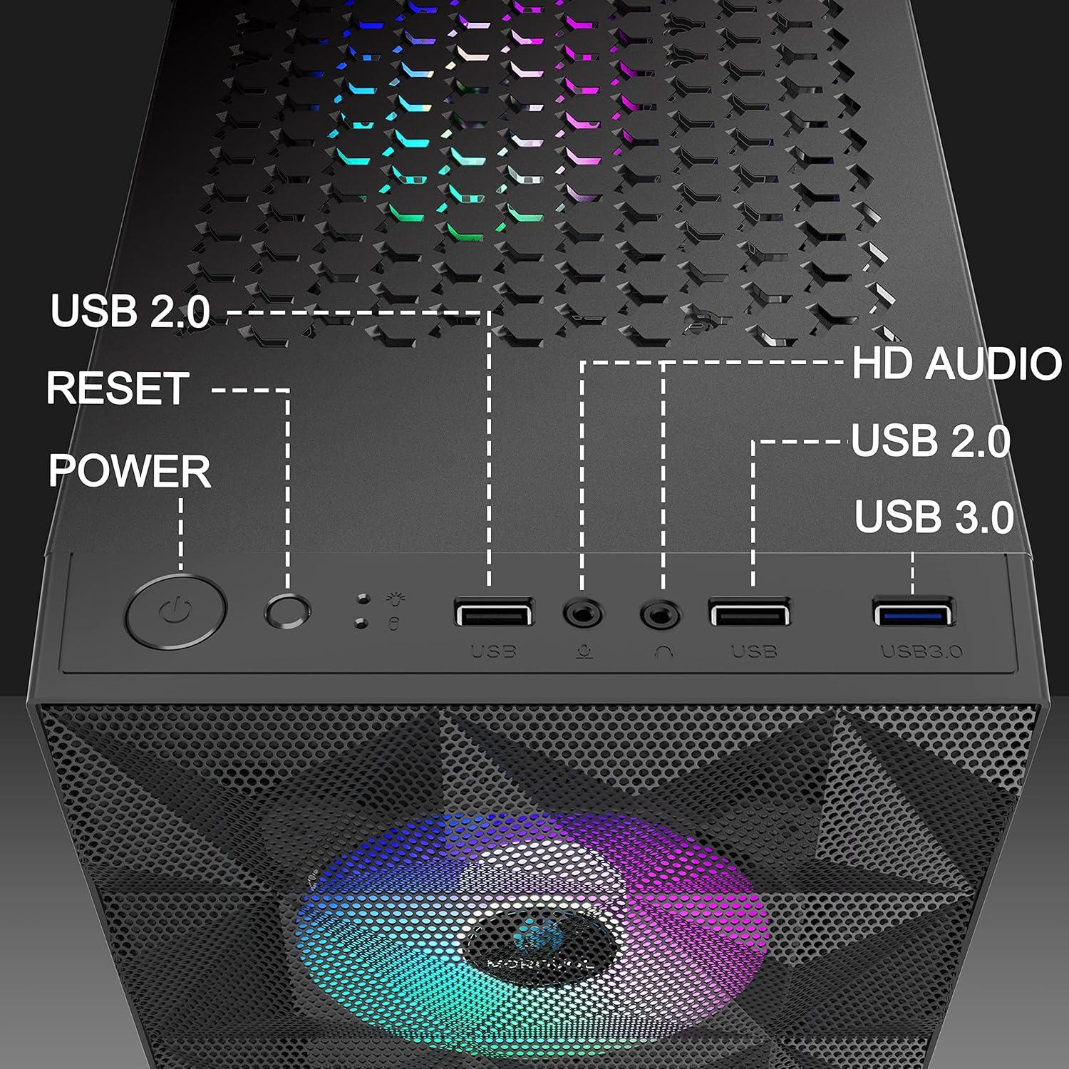 Caja de PC MOROVOL 621 ATX con 4 Ventiladores RGB y Vidrio Templado