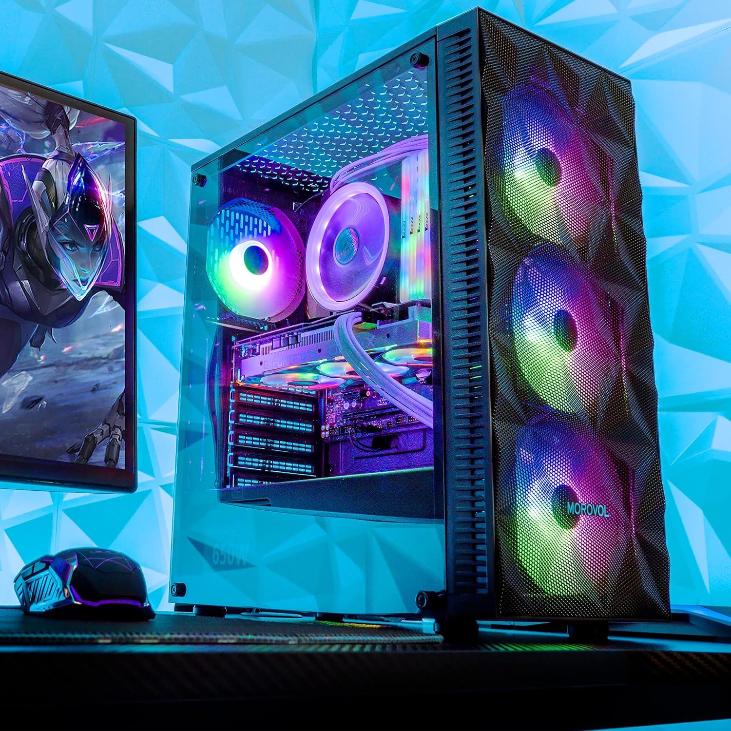 Caja de PC MOROVOL 621 ATX con 4 Ventiladores RGB y Vidrio Templado