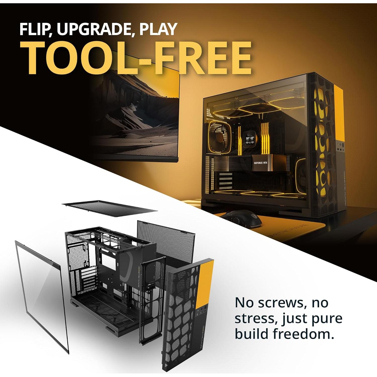 Panel Frontal M5 Vent Futuro Geométrico Negro/Amarillo E-ATX