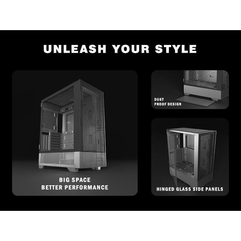 Caja de PC ATX KEDIERS H3 con Vidrio Templado y 3 Ventiladores