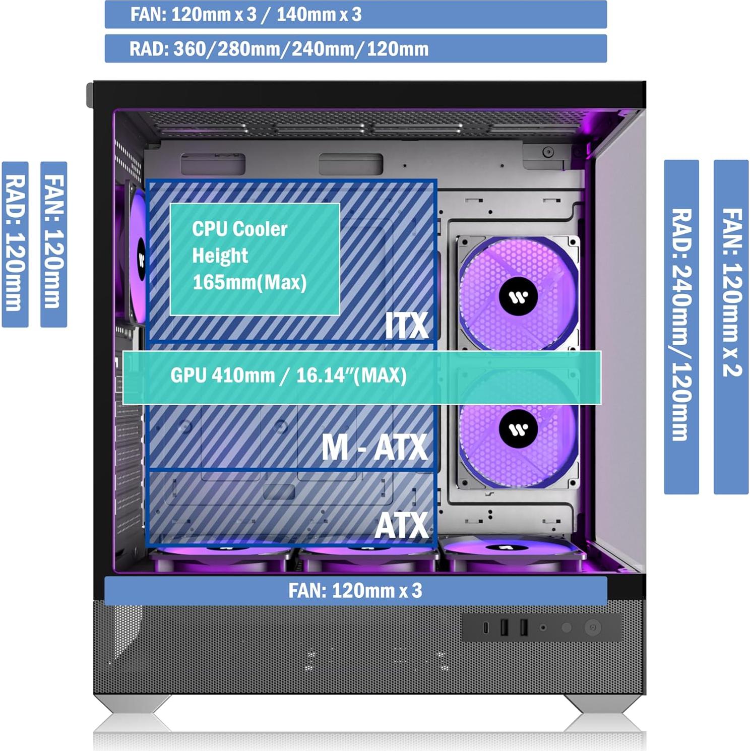 Caja de PC ATX ANSAITE C8 con 6 Ventiladores ARGB