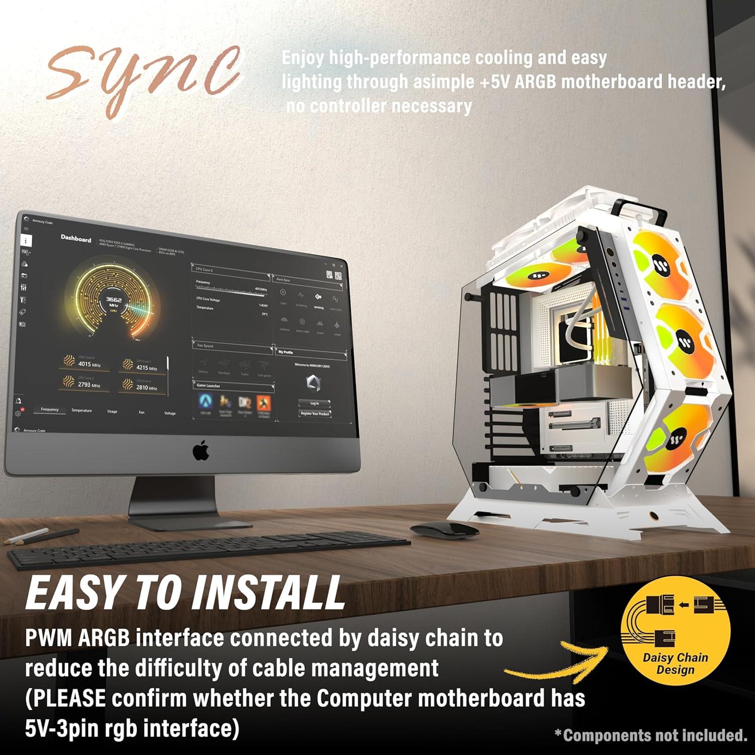 Caja de PC KEDIERS C570 ATX Vidrio Templado 5 Ventiladores ARGB