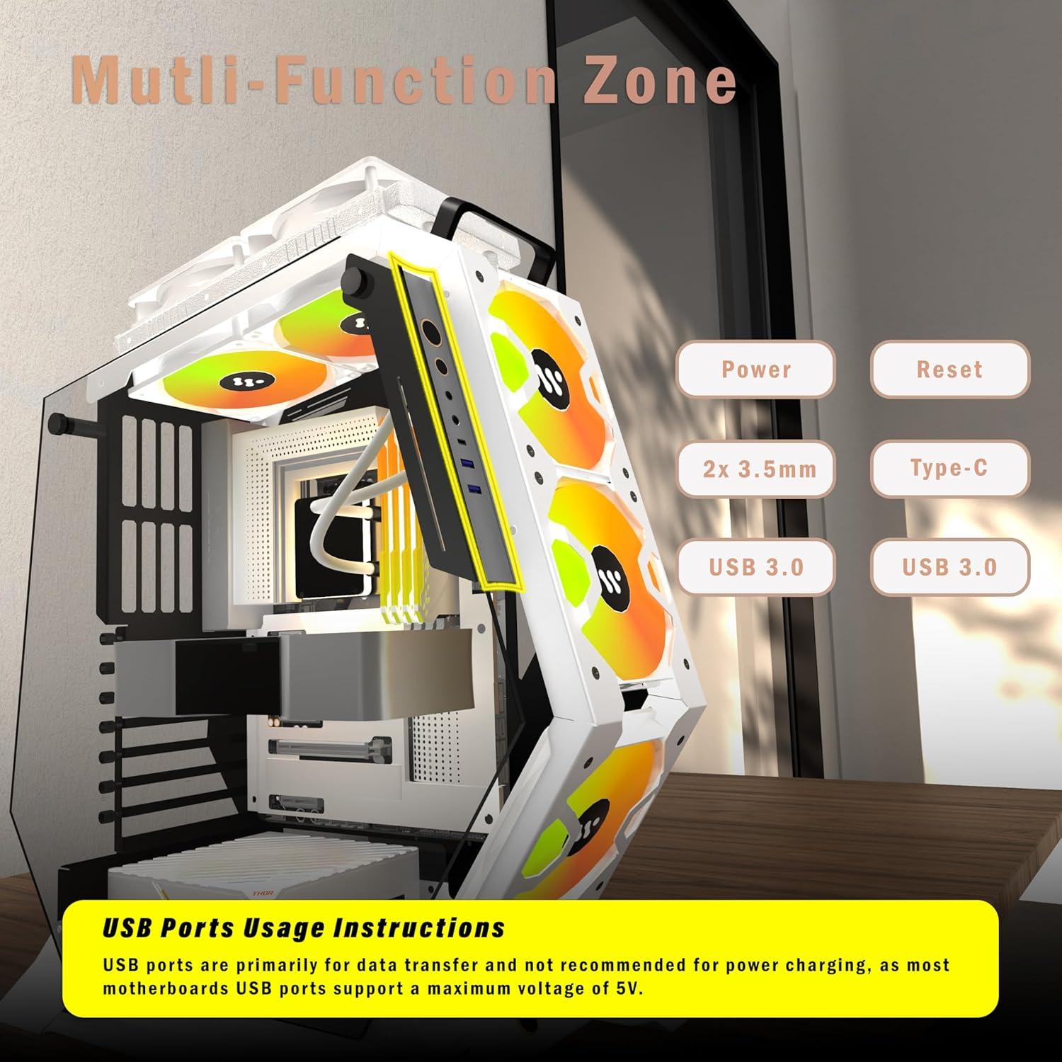 Caja de PC KEDIERS C570 ATX Vidrio Templado 5 Ventiladores ARGB