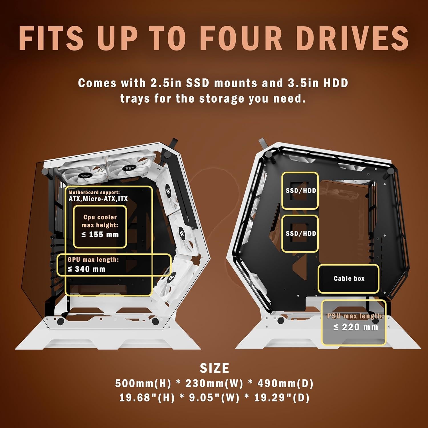 Caja de PC KEDIERS C570 ATX Vidrio Templado 5 Ventiladores ARGB