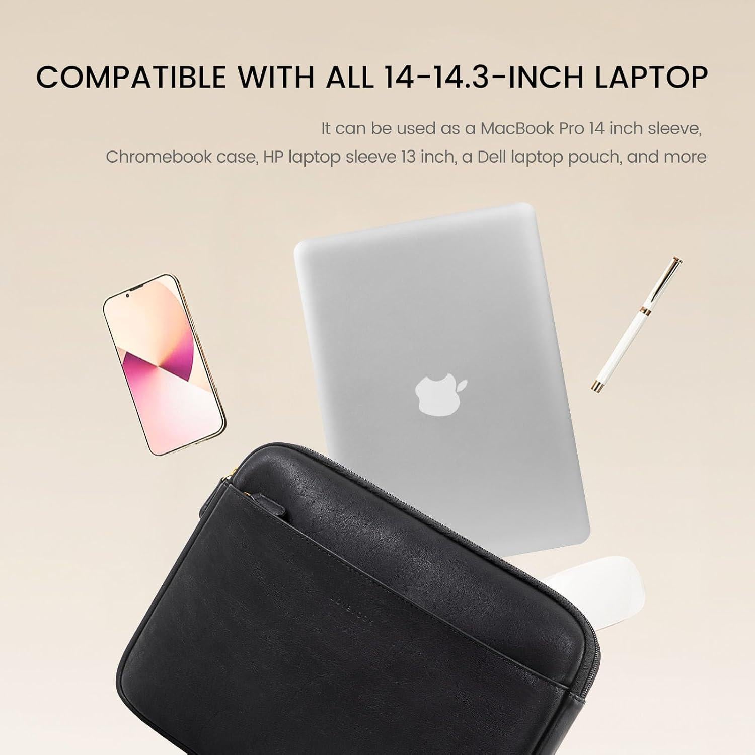 Funda para portátil LOVEVOOK de cuero PU 14 pulgadas negra
