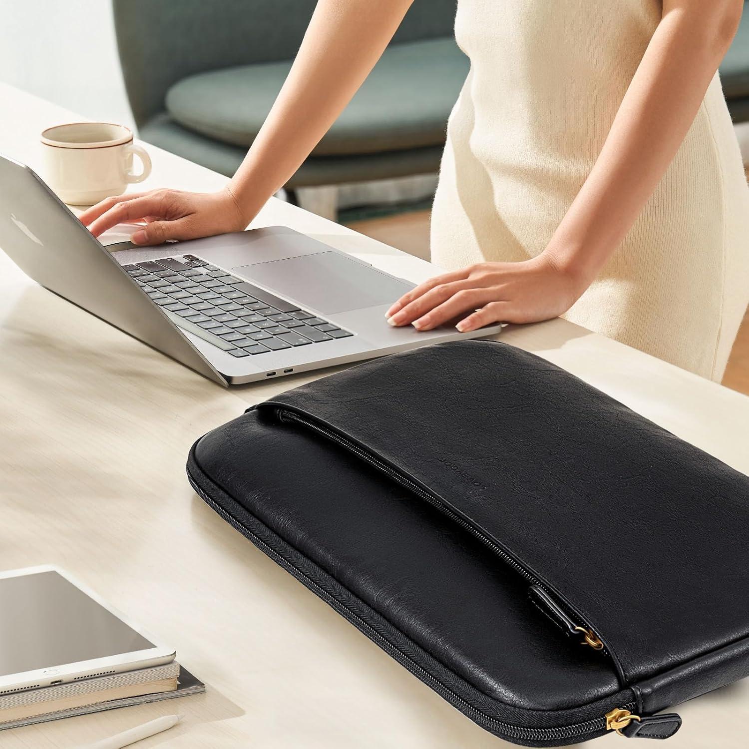 Funda para portátil LOVEVOOK de cuero PU 14 pulgadas negra