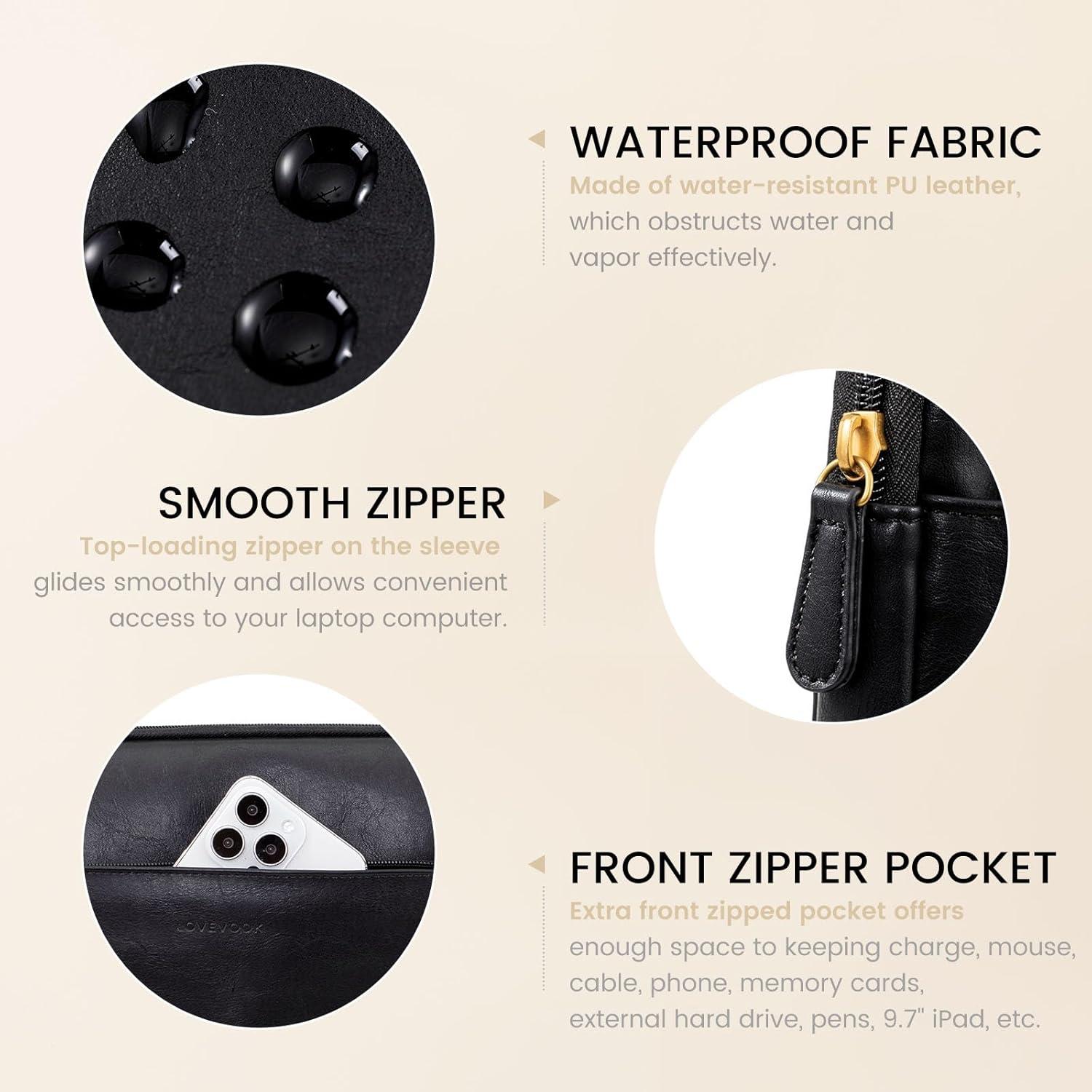 Funda para portátil LOVEVOOK de cuero PU 14 pulgadas negra