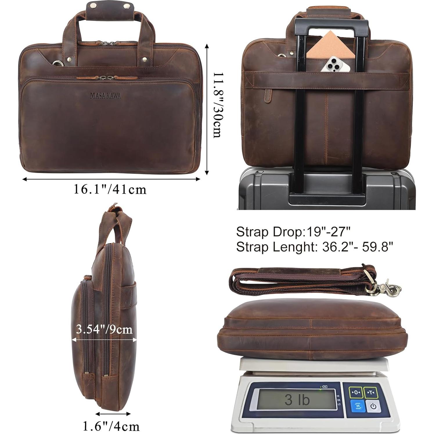 Maletín de Cuero para Laptop 15.6" Unique Retro Bag Marrón