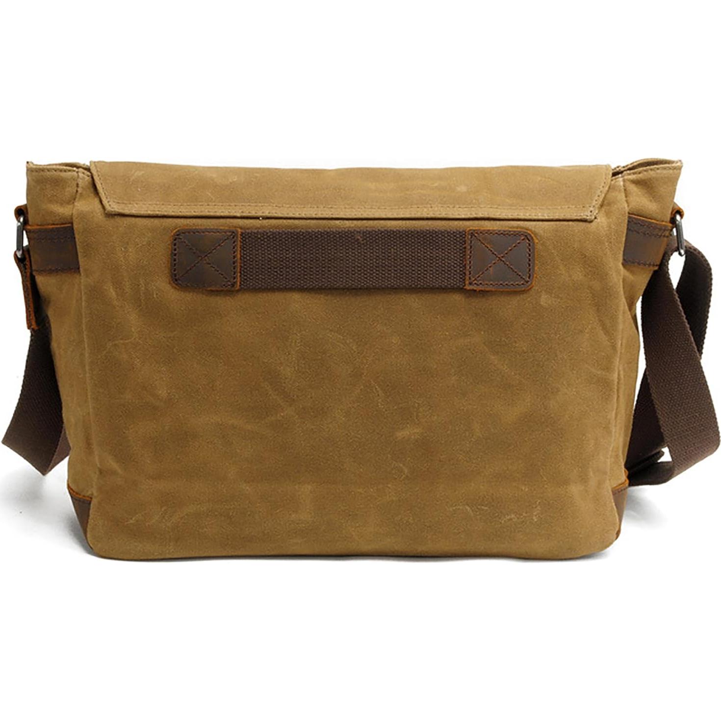 Bolsa Mensajera HuaChen Cuero y Lona 14" Verde Ejercito