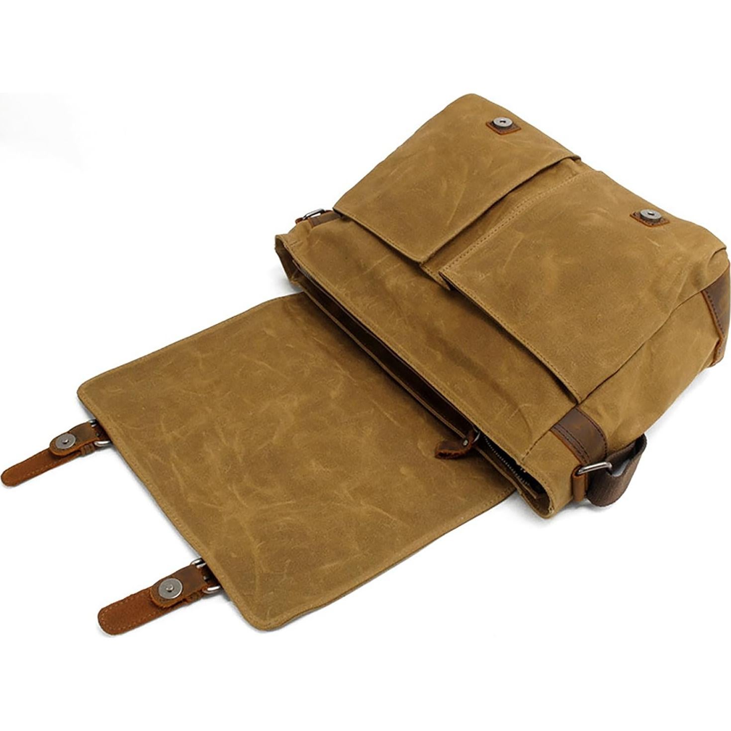 Bolsa Mensajera HuaChen Cuero y Lona 14" Verde Ejercito