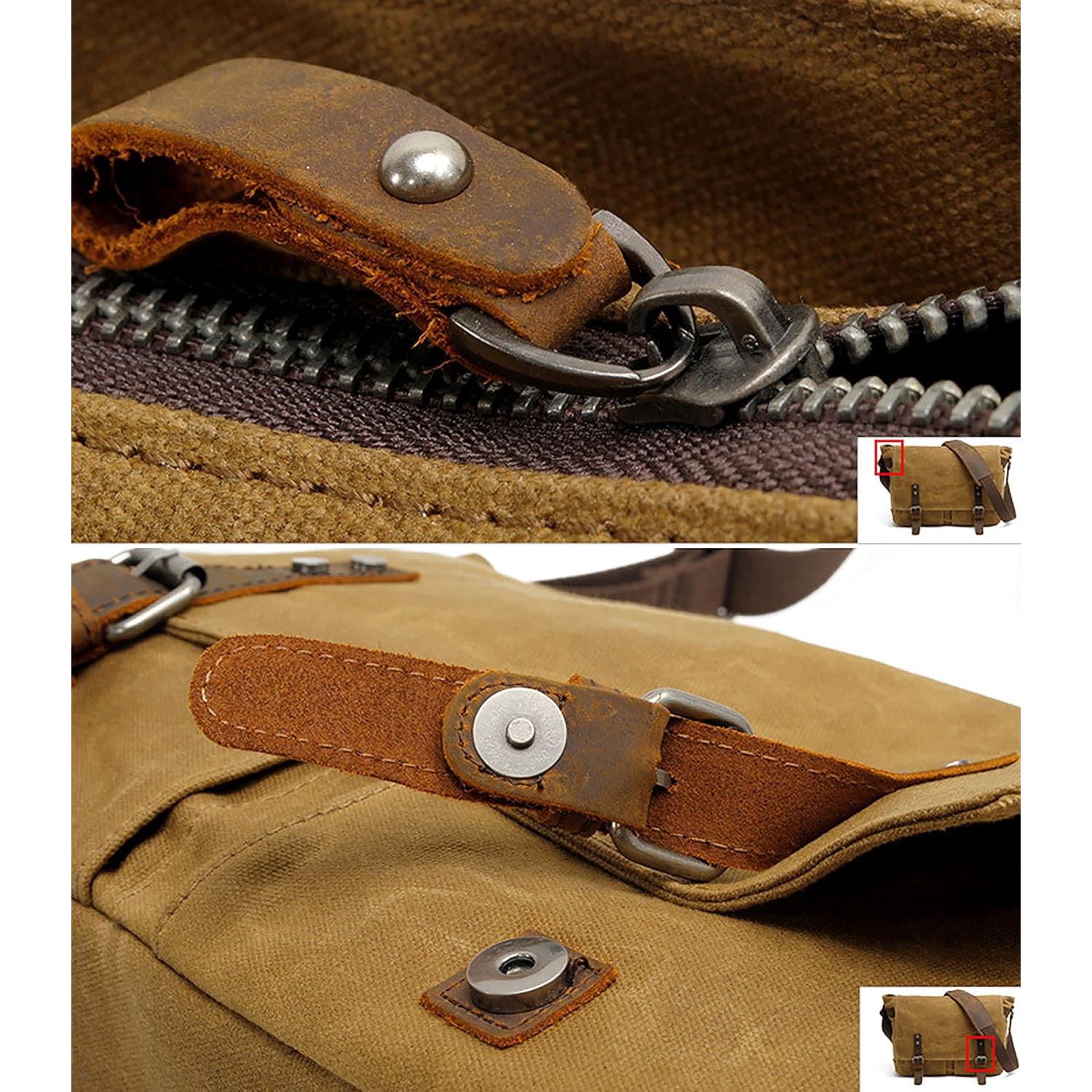 Bolsa Mensajera HuaChen Cuero y Lona 14" Verde Ejercito