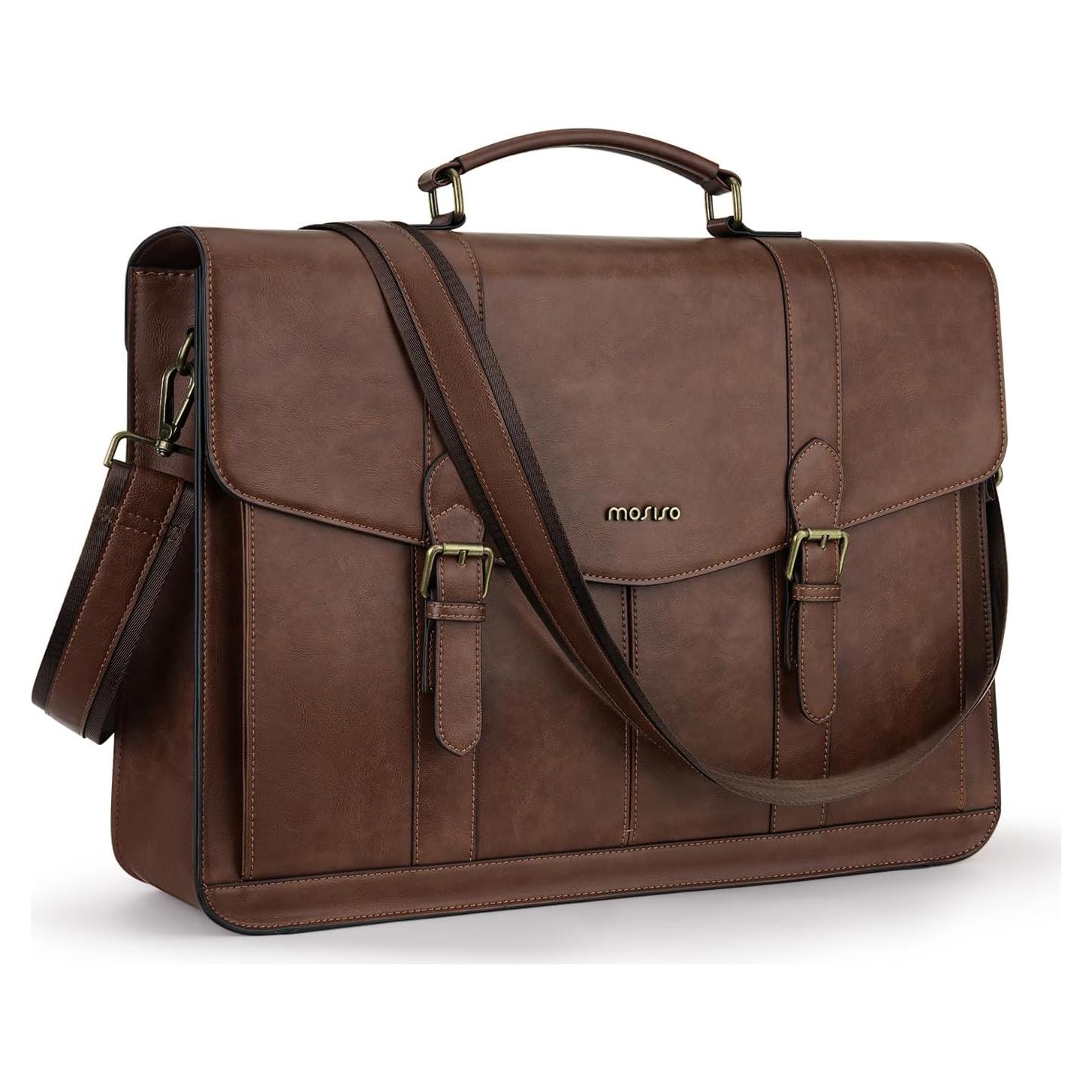 Bolsa Mensajera MOSISO de Cuero PU Vintage 15.6" Marrón