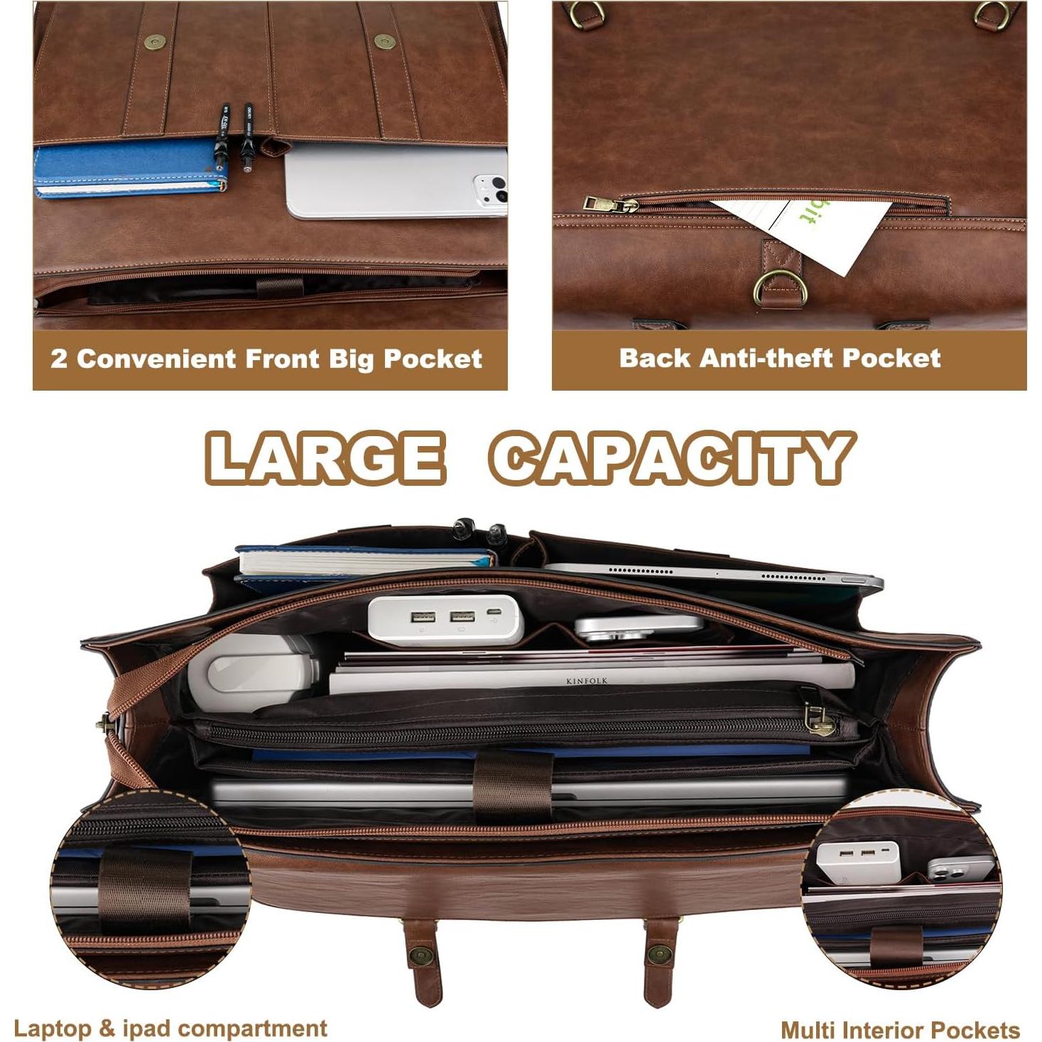 Bolsa Mensajera MOSISO de Cuero PU Vintage 15.6" Marrón