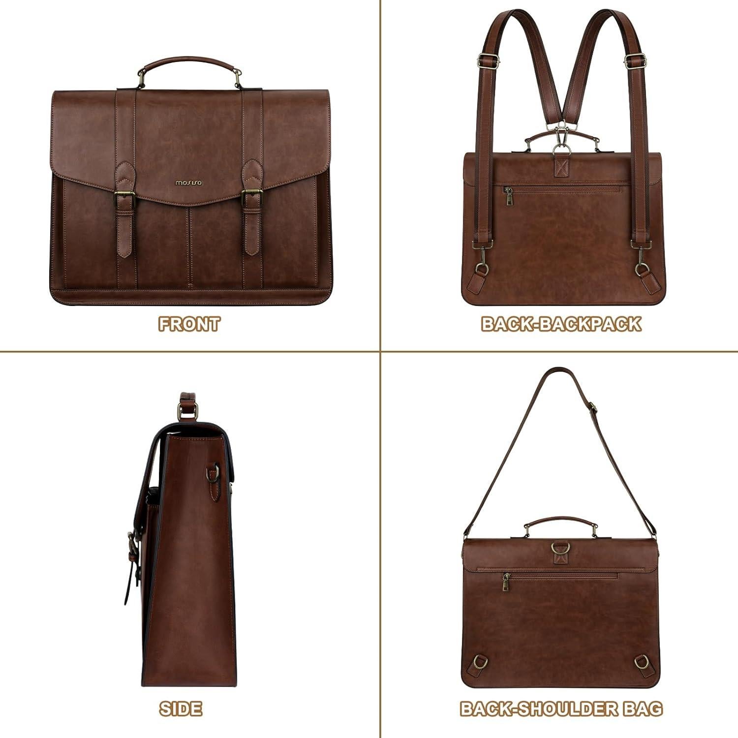 Bolsa Mensajera MOSISO de Cuero PU Vintage 15.6" Marrón