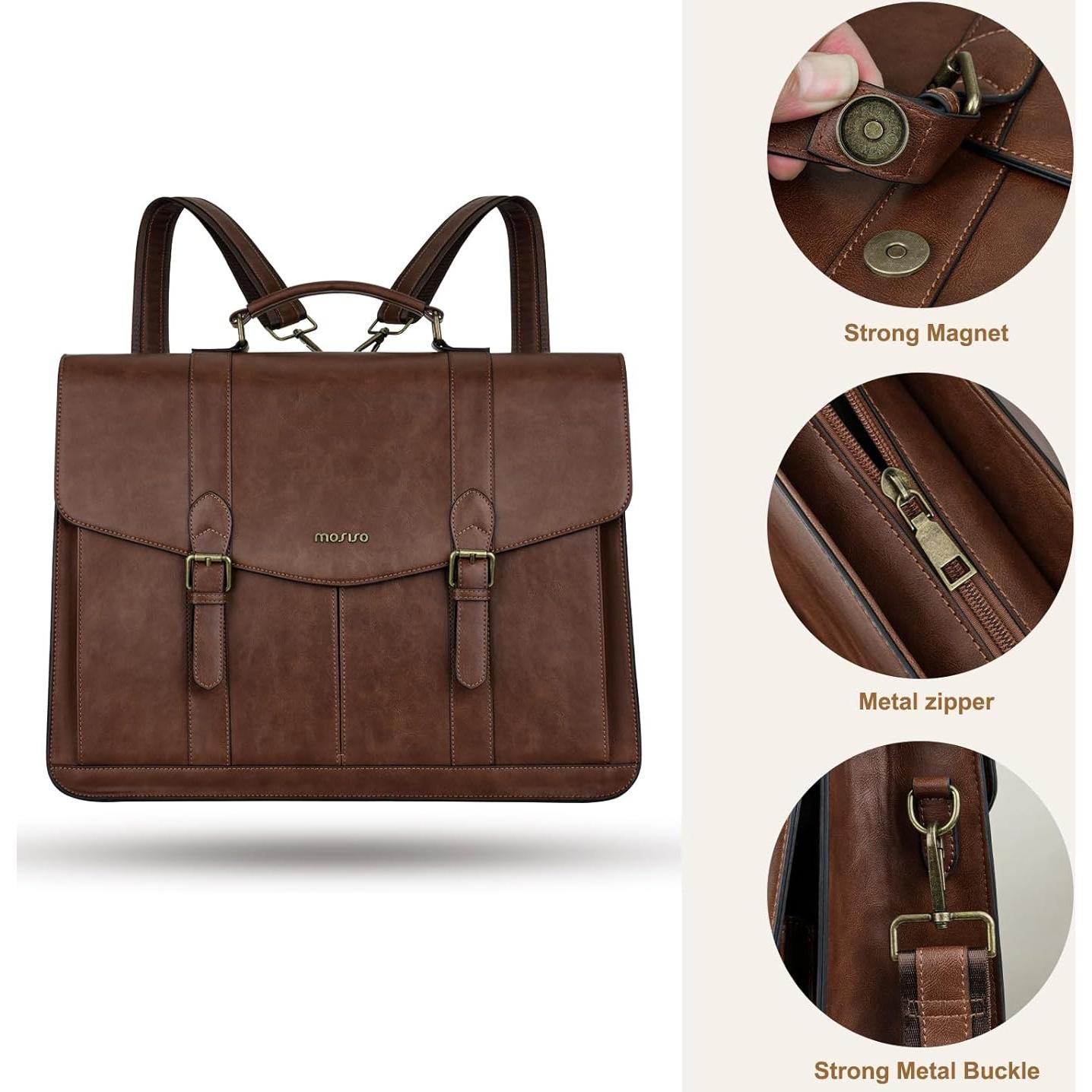 Bolsa Mensajera MOSISO de Cuero PU Vintage 15.6" Marrón