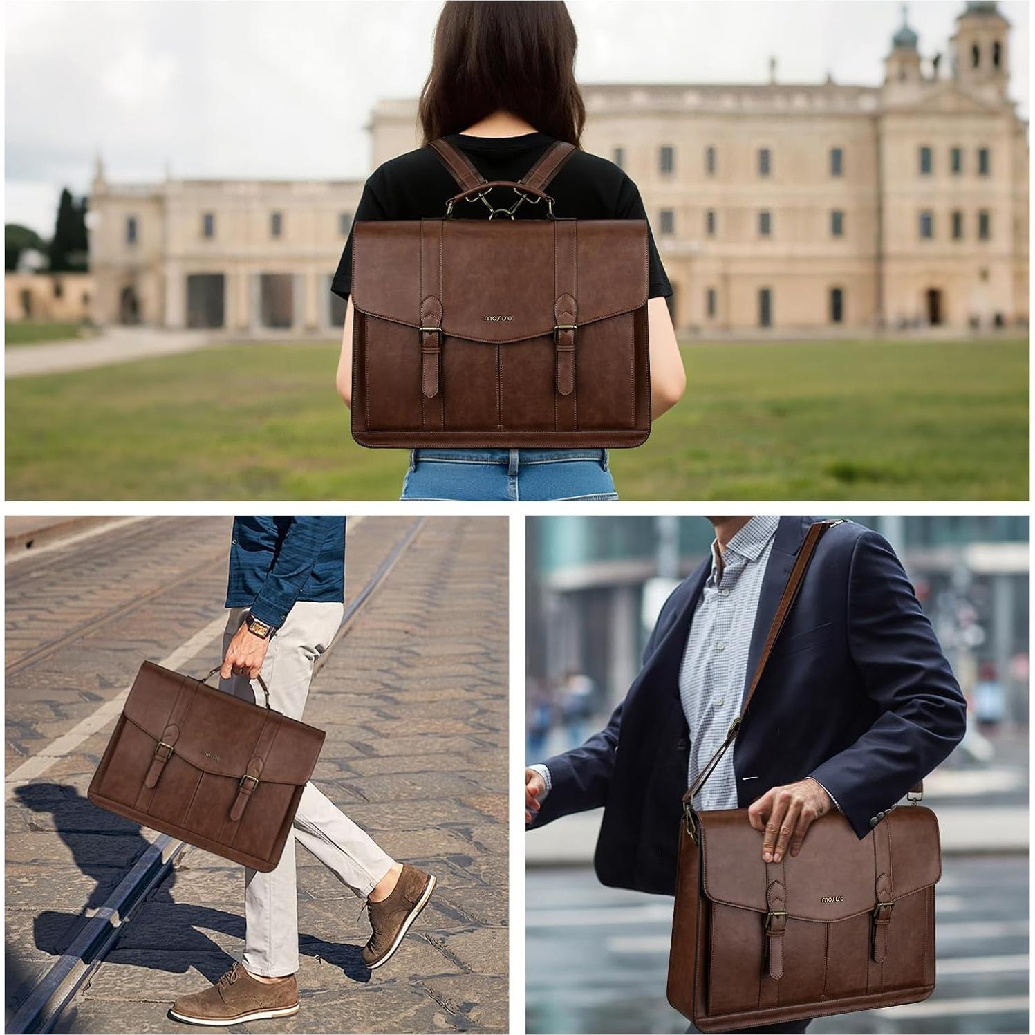 Bolsa Mensajera MOSISO de Cuero PU Vintage 15.6" Marrón