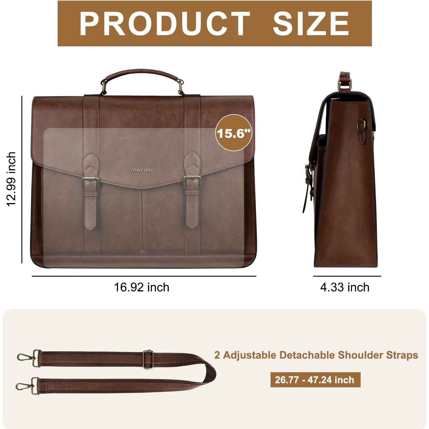 Bolsa Mensajera MOSISO de Cuero PU Vintage 15.6" Marrón