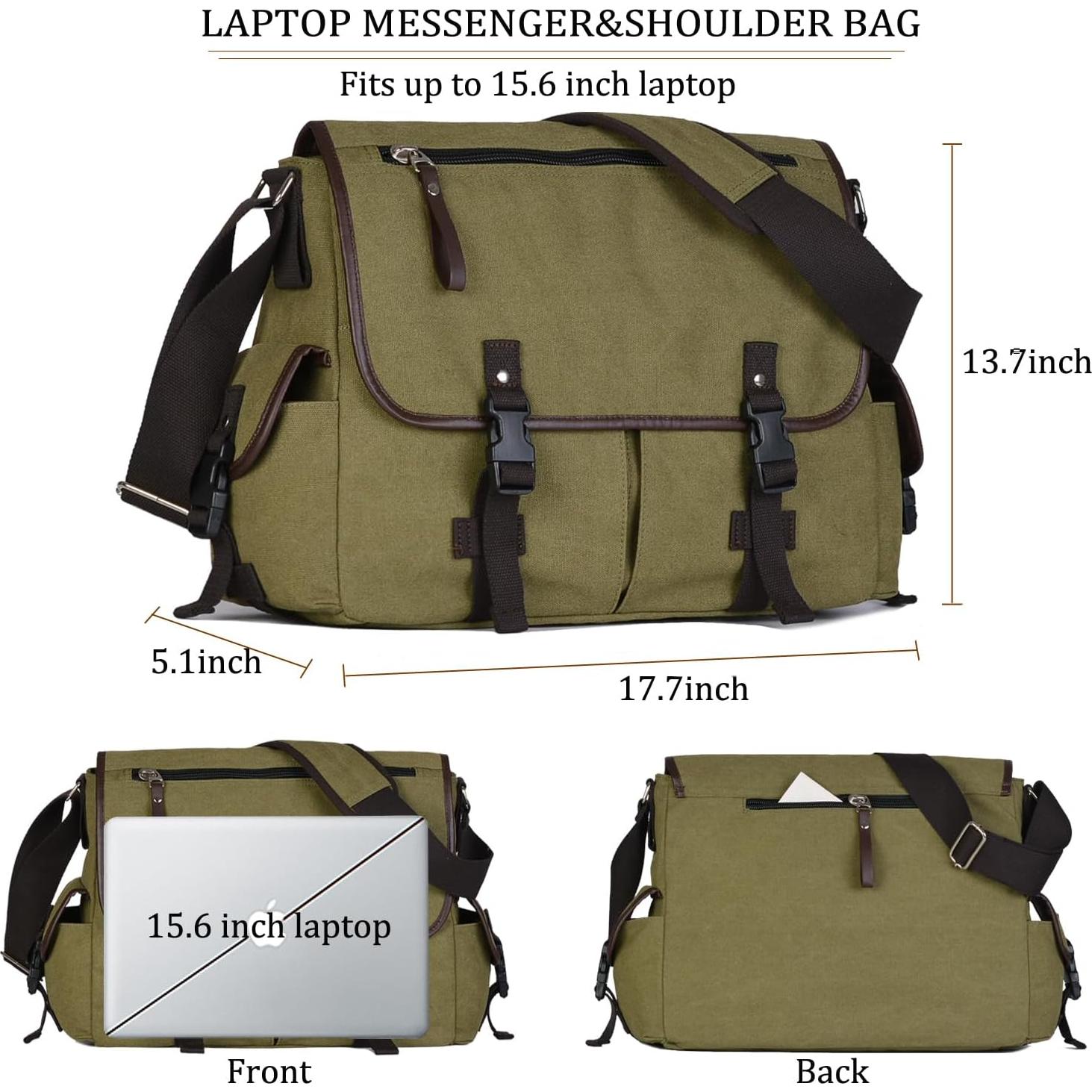 Bolsa de Mensajero Lona CROCOD Verde 15.6" Laptop Unisex