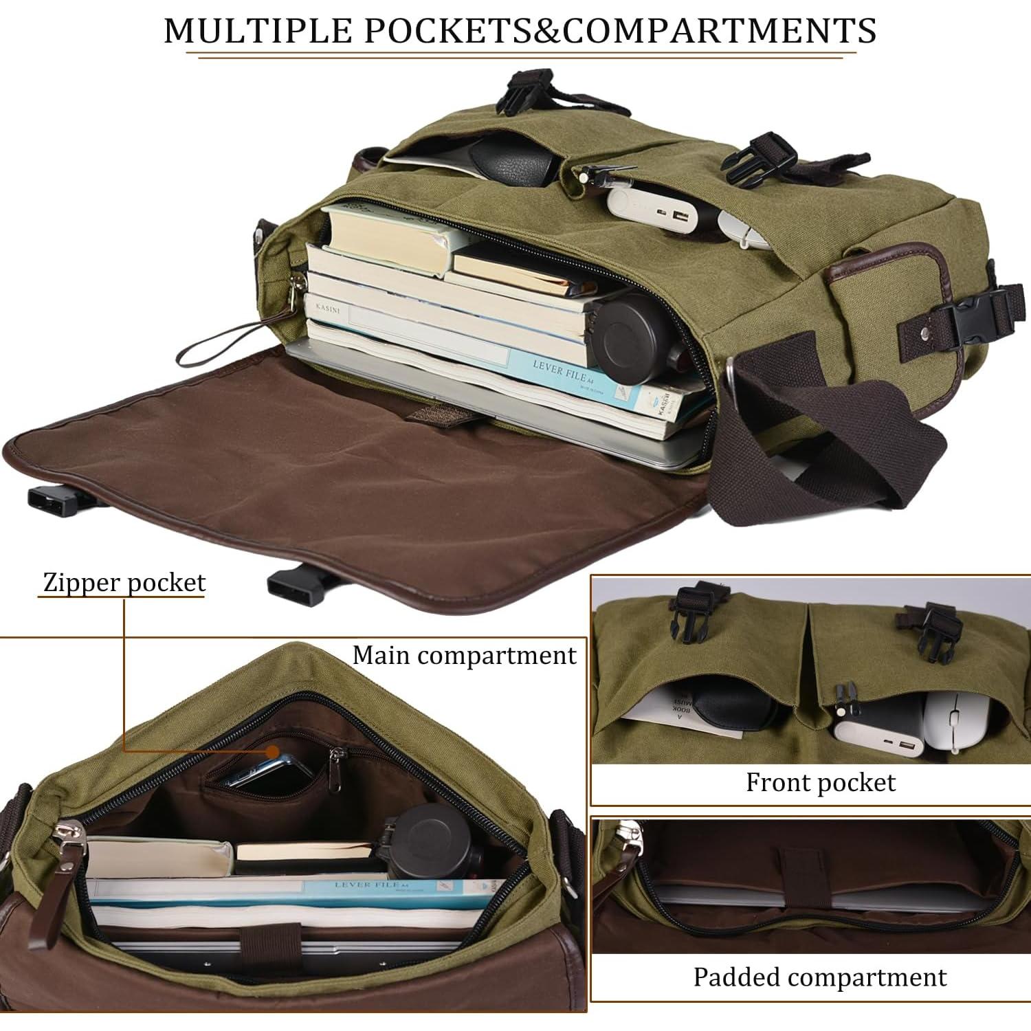 Bolsa de Mensajero Lona CROCOD Verde 15.6" Laptop Unisex