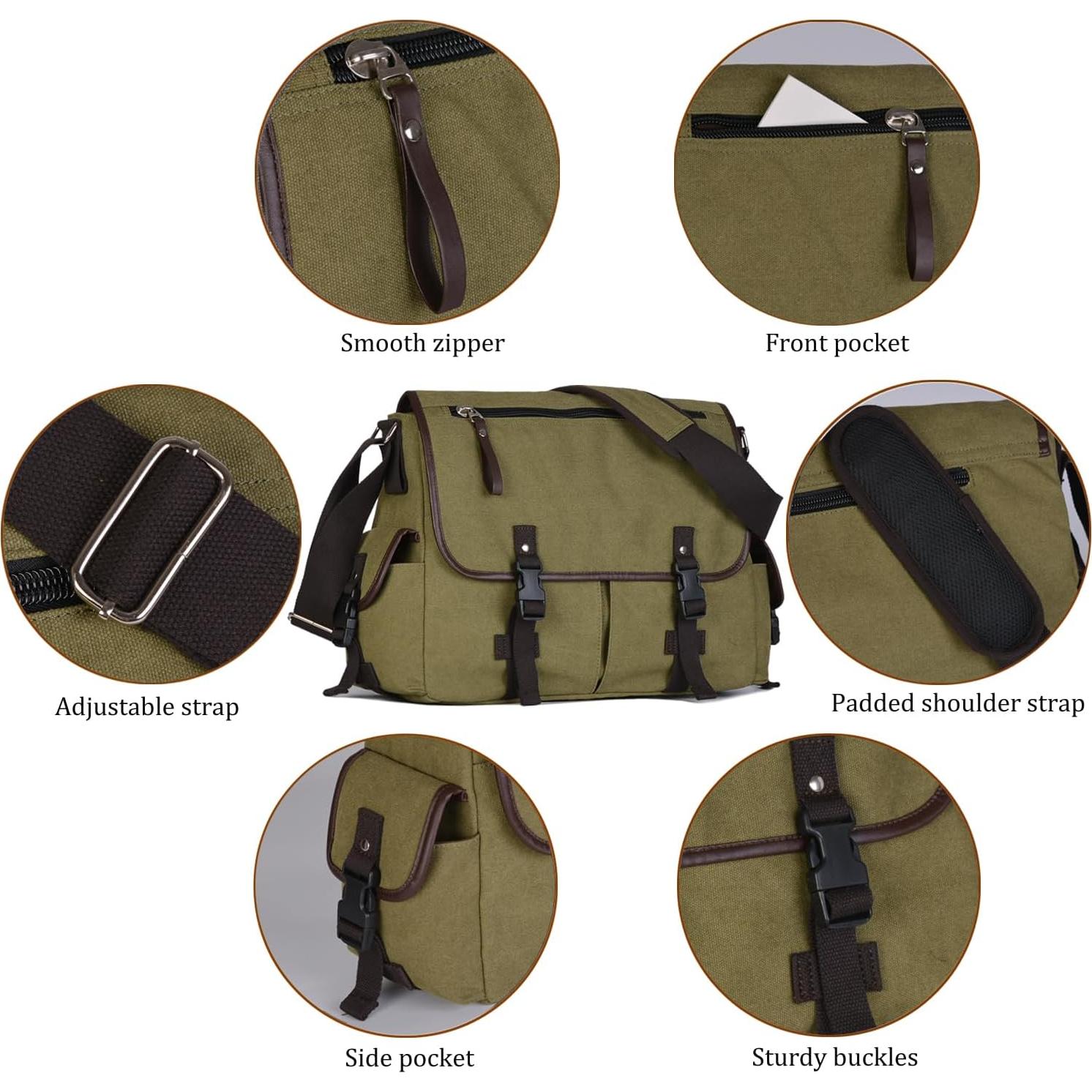 Bolsa de Mensajero Lona CROCOD Verde 15.6" Laptop Unisex