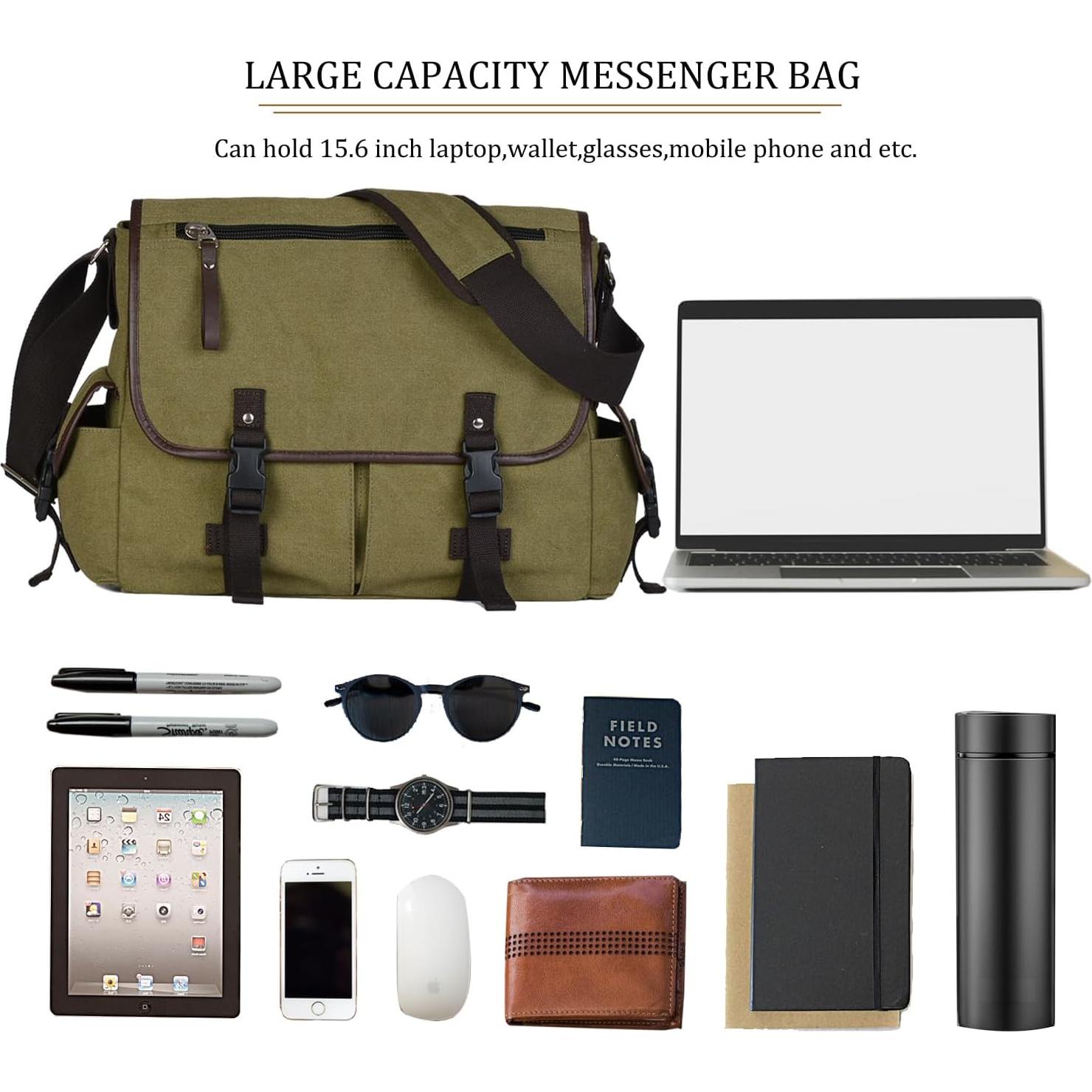 Bolsa de Mensajero Lona CROCOD Verde 15.6" Laptop Unisex