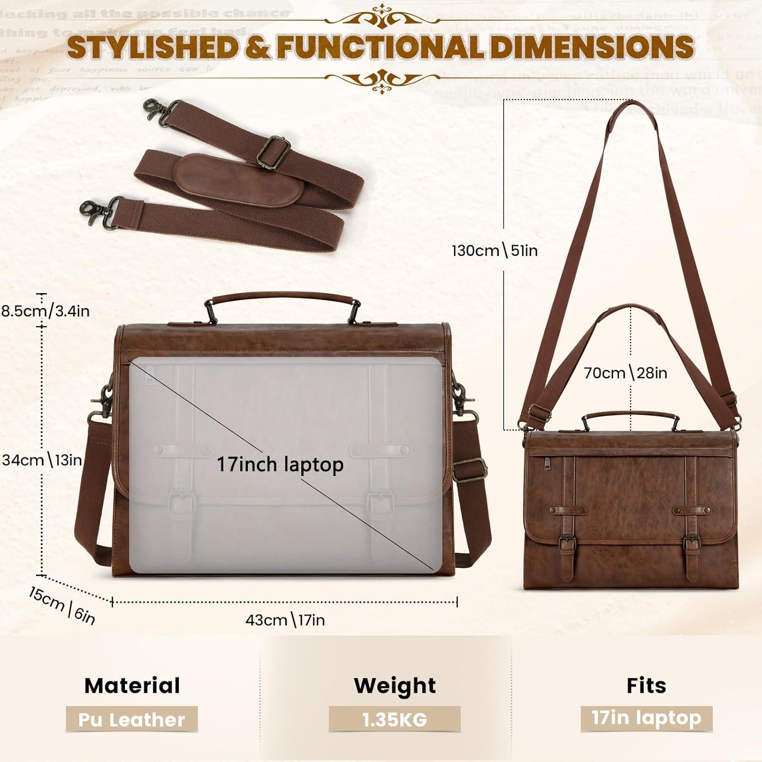 Bolsa de Mensajero Rainsmore 43x15x33 cm Impermeable Cuero Vintage