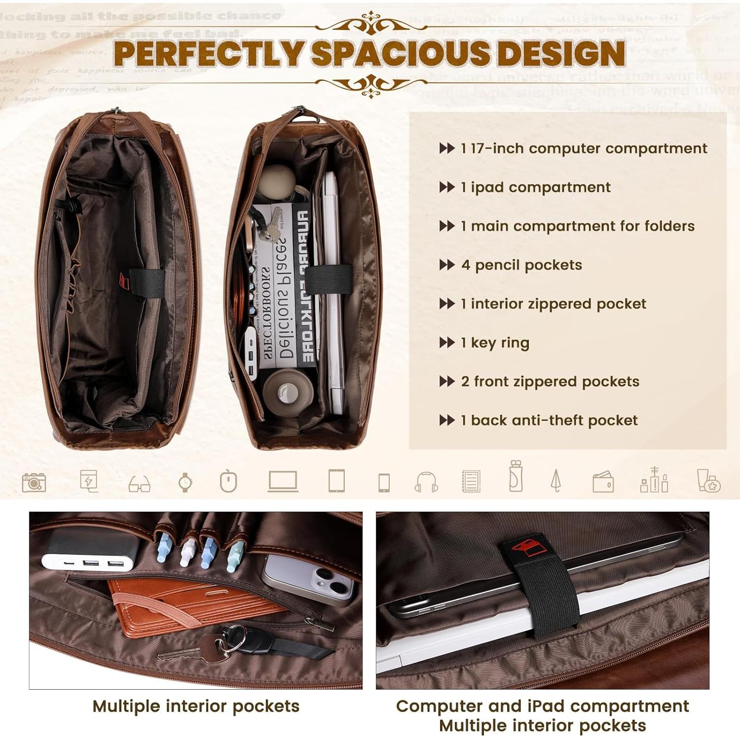 Bolsa de Mensajero Rainsmore 43x15x33 cm Impermeable Cuero Vintage