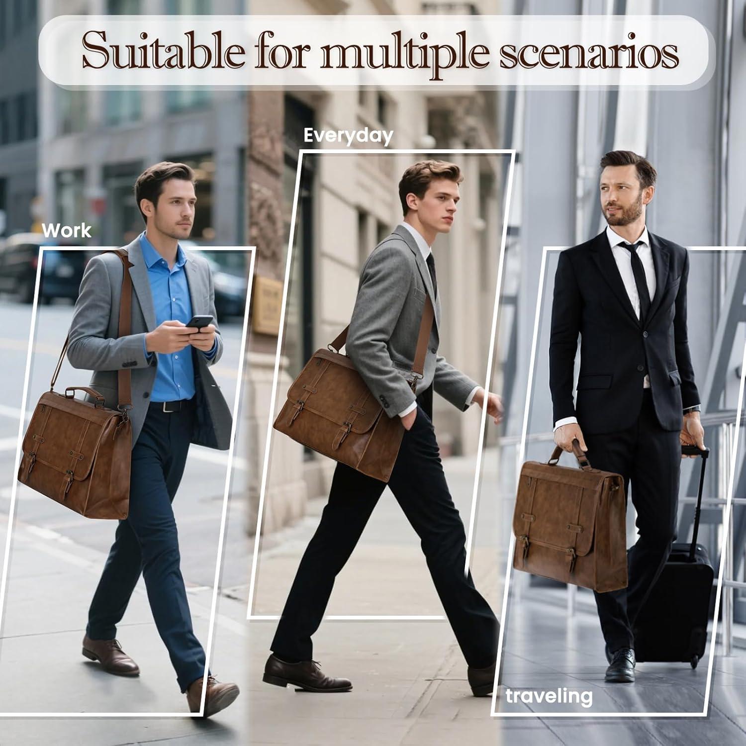 Bolsa de Mensajero Rainsmore 43x15x33 cm Impermeable Cuero Vintage