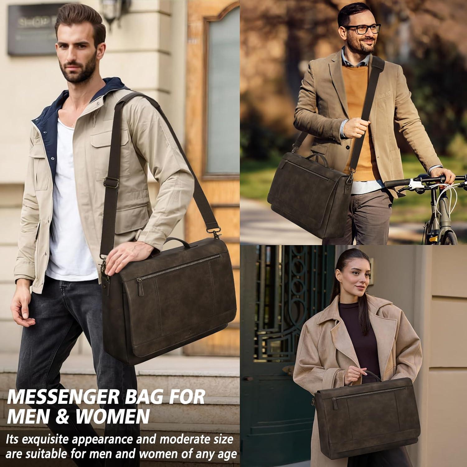 Bolsa de Mensajero de Cuero Rainsmore para Laptop 15.6"