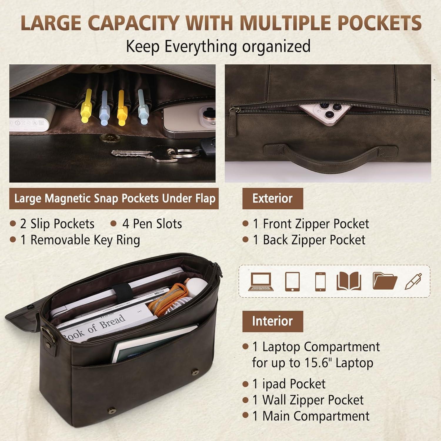 Bolsa de Mensajero de Cuero Rainsmore para Laptop 15.6"