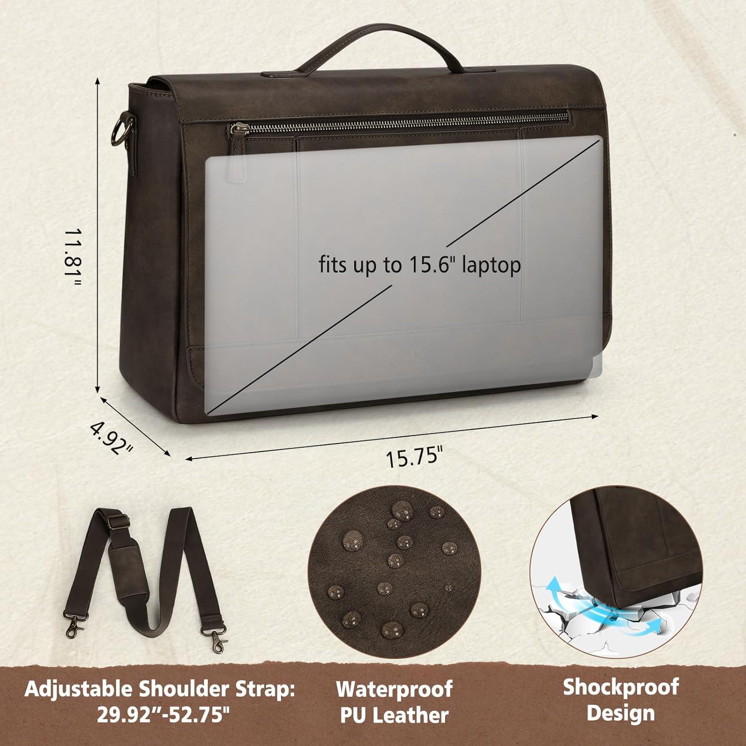 Bolsa de Mensajero de Cuero Rainsmore para Laptop 15.6"