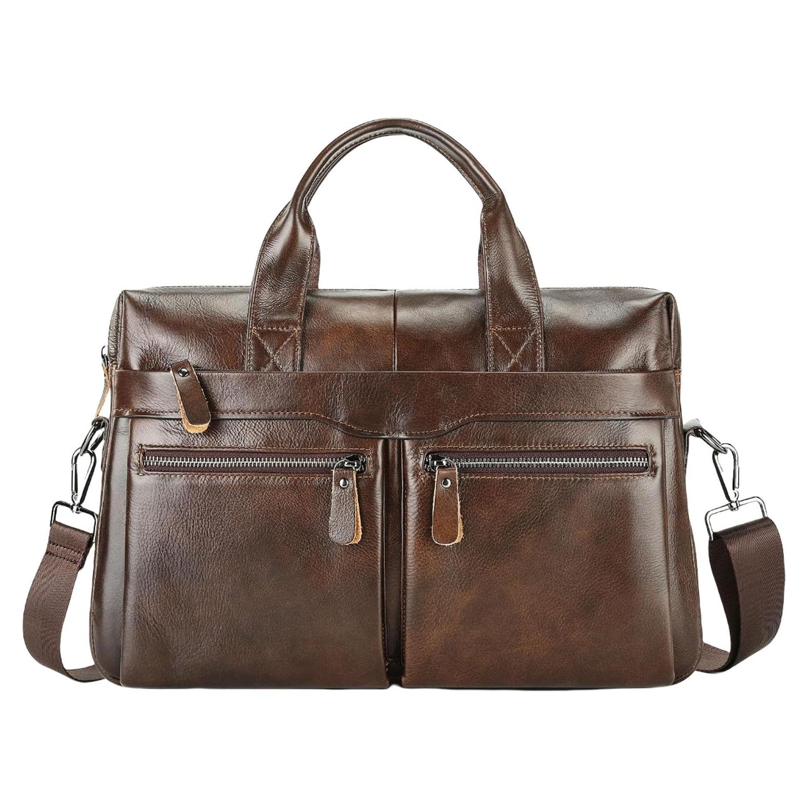 Maletín de Cuero Vintage Marrón Café para Laptop 39.88 cm