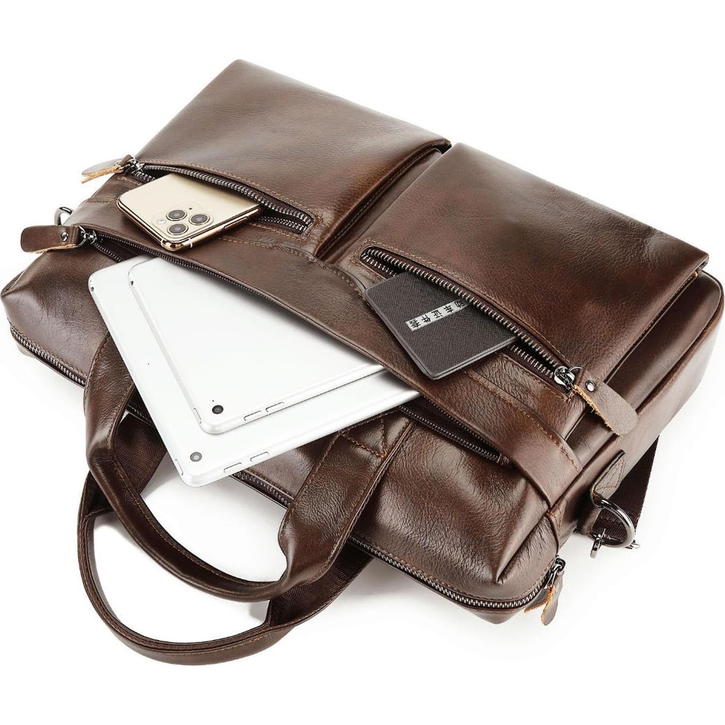 Maletín de Cuero Vintage Marrón Café para Laptop 39.88 cm