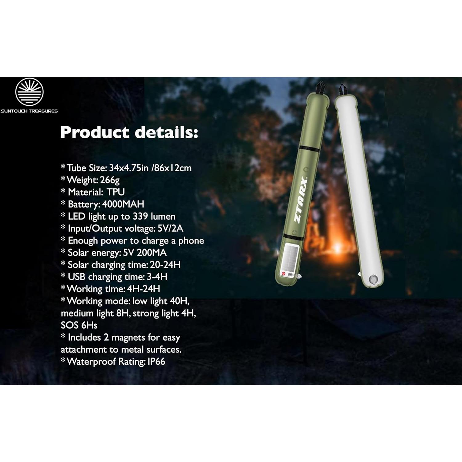 Linterna Inflable Solar ZTARX STS86 - 4 Modos, IP66, 4000mAh