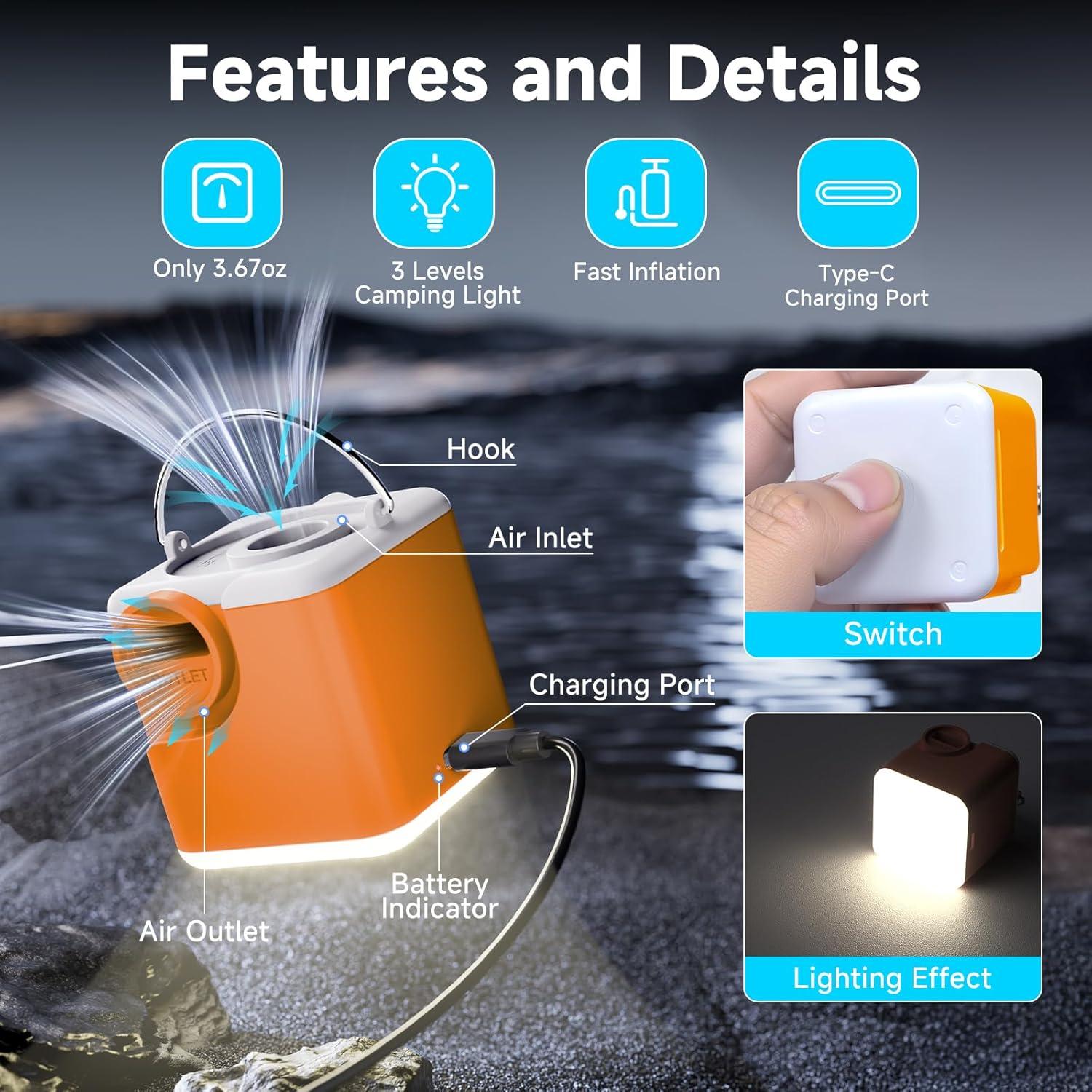 Bomba de Aire Portátil Clopria 2400mAh 4.5kPa con Luz