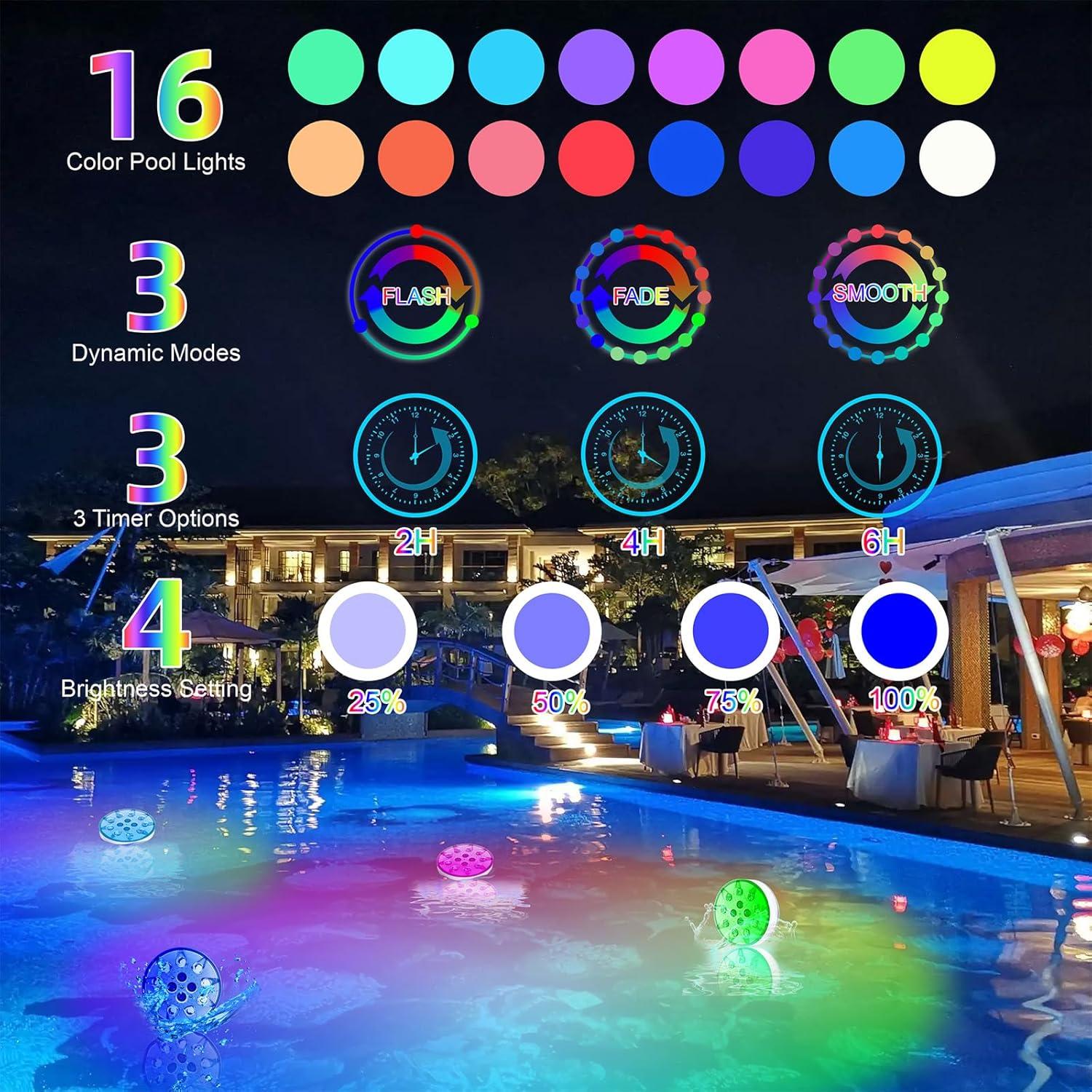 Luces de Piscina Flotantes PXYHMUS - 4 Unidades RGB Recargables