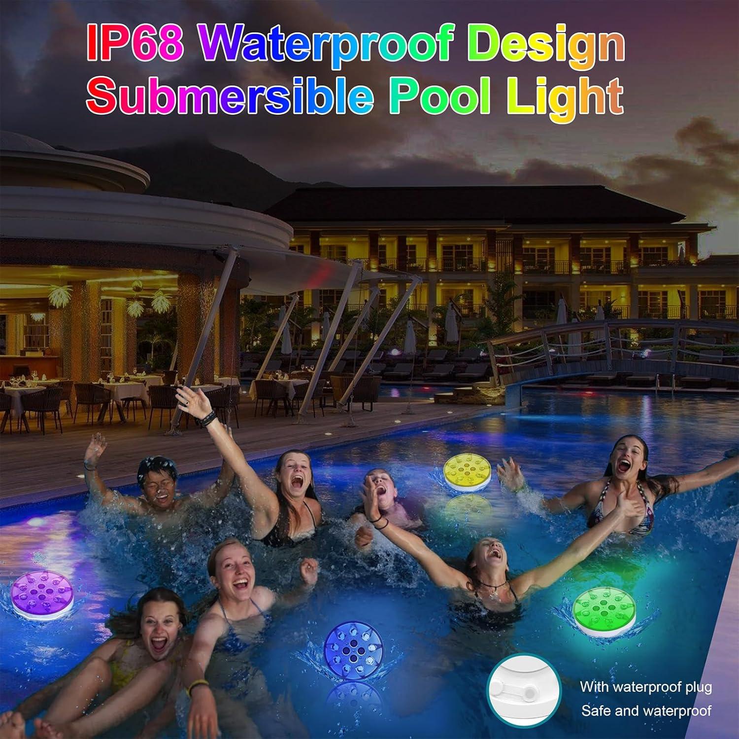 Luces de Piscina Flotantes PXYHMUS - 4 Unidades RGB Recargables